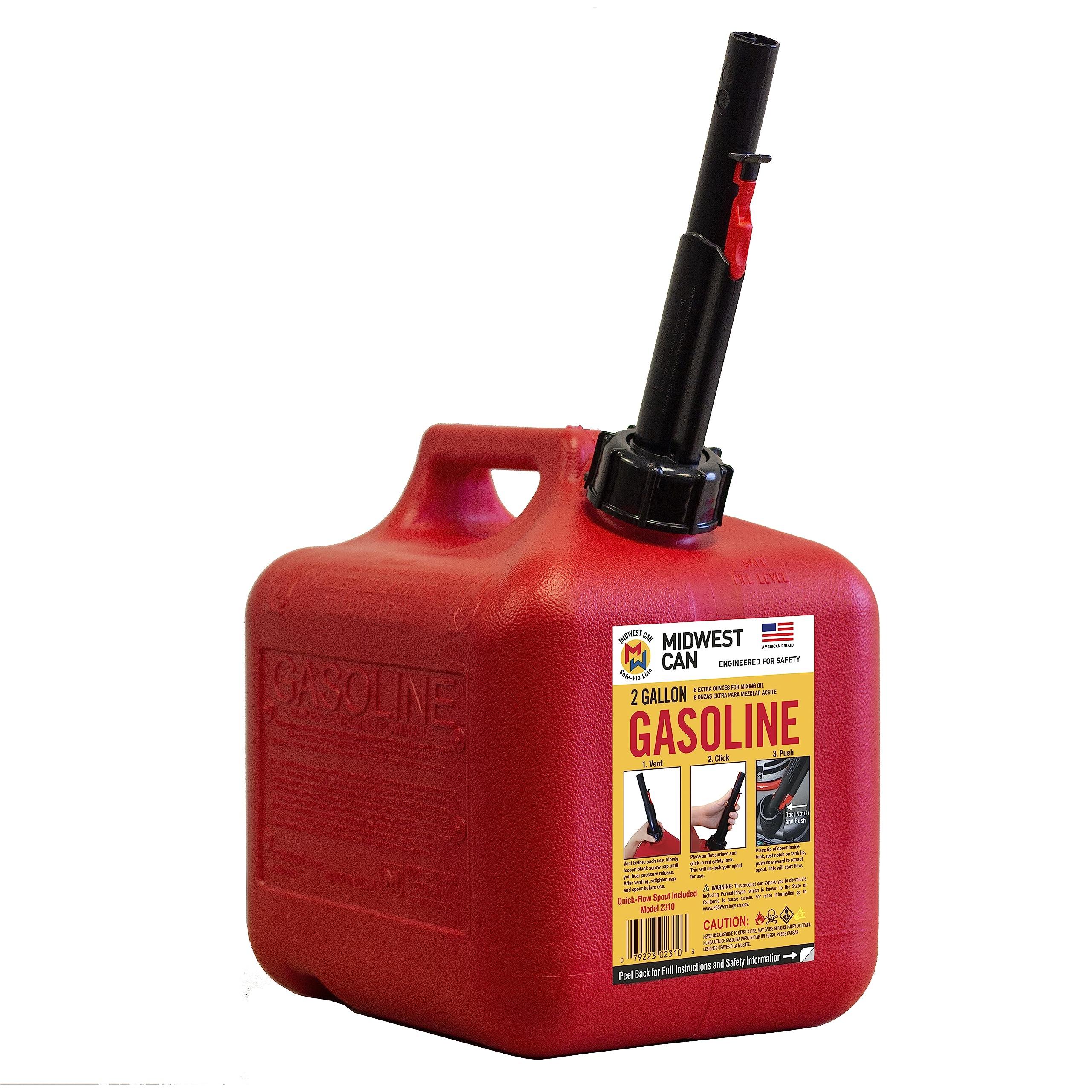 Midwest Can 2 Gal. Plastic Auto Shut-Off Gasoline Fuel Can, Red