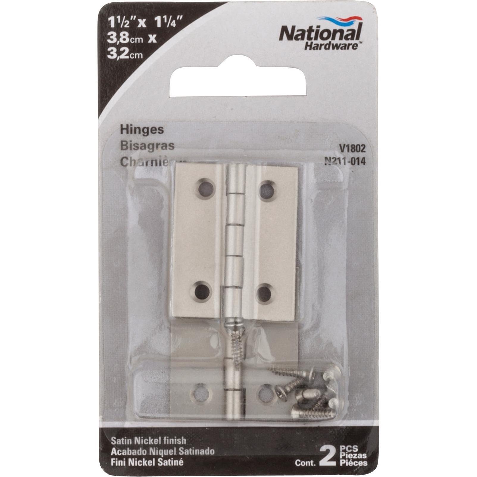 National Hardware 1-1/2 In. x 1-1/4 In. Satin Nickel Broad Hinge (2-Pack)