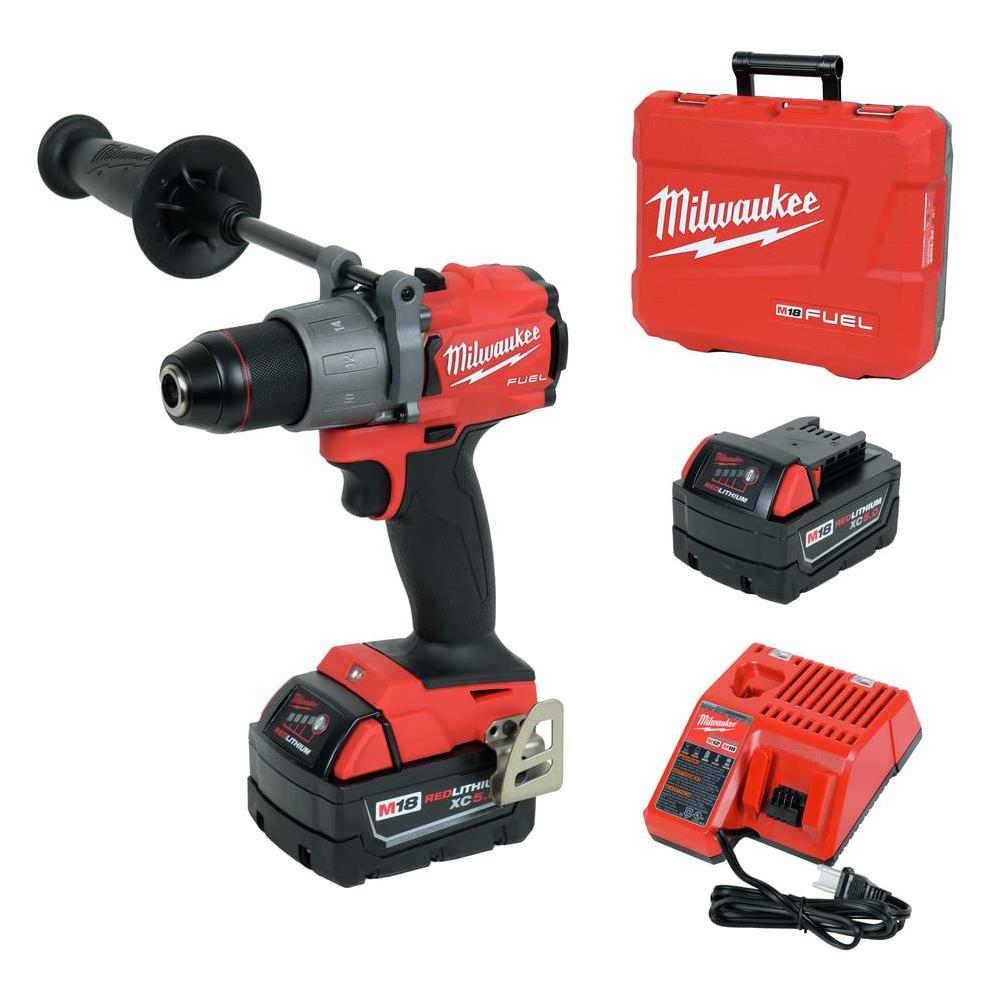 Milwaukee M18 FUEL Brushless 1/2 In. Cordless Hammer Drill/Driver Kit with (2) 5.0 Ah Batteries & Charger
