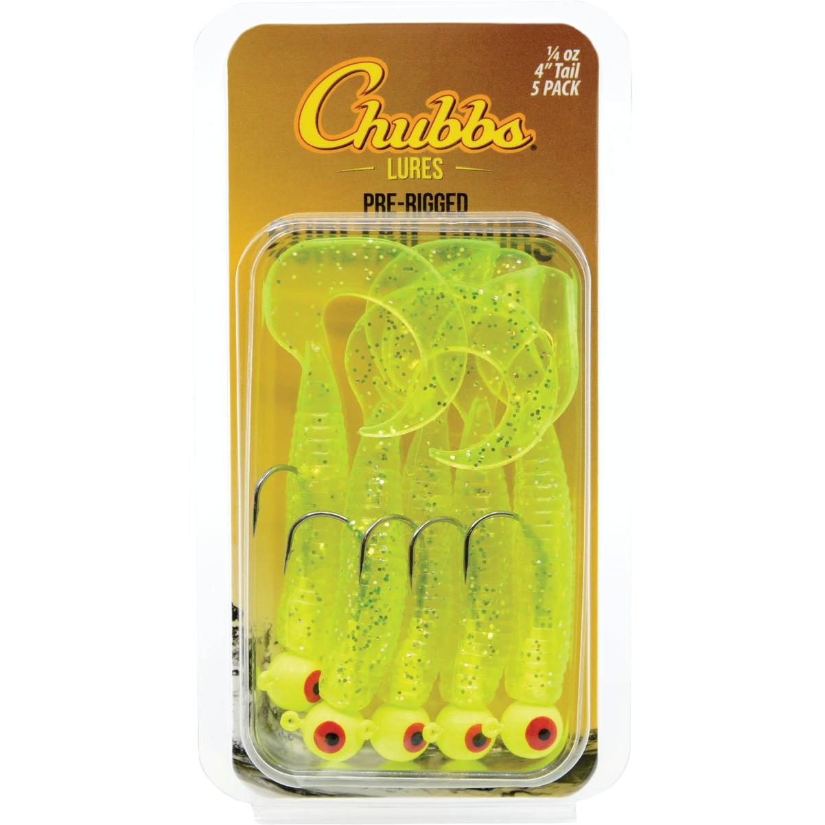 Chubbs 3 In. Chartreuse Glitter Curltail Grub (5-Pack)