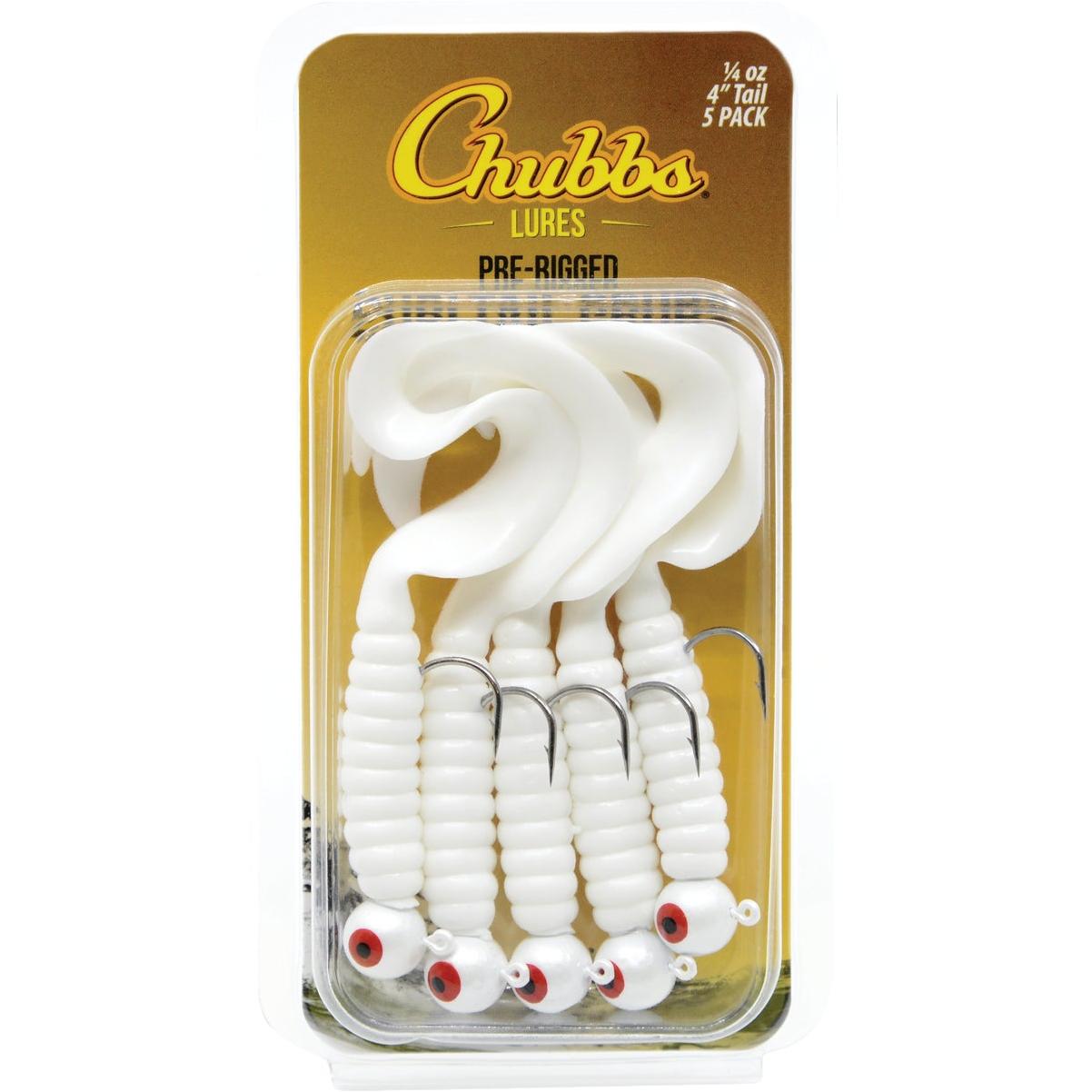 Chubbs 4 In. White Curltail Grub (5-Pack)