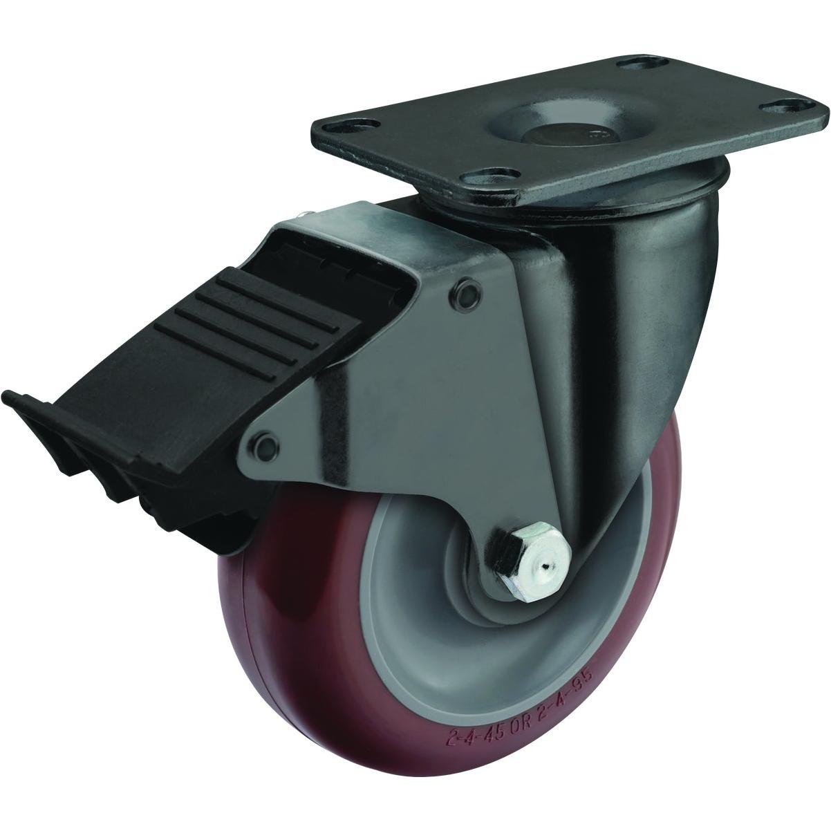 Colson 4 In. Red Polyurethane & Black Swivel Plate Caster with Locking Brake