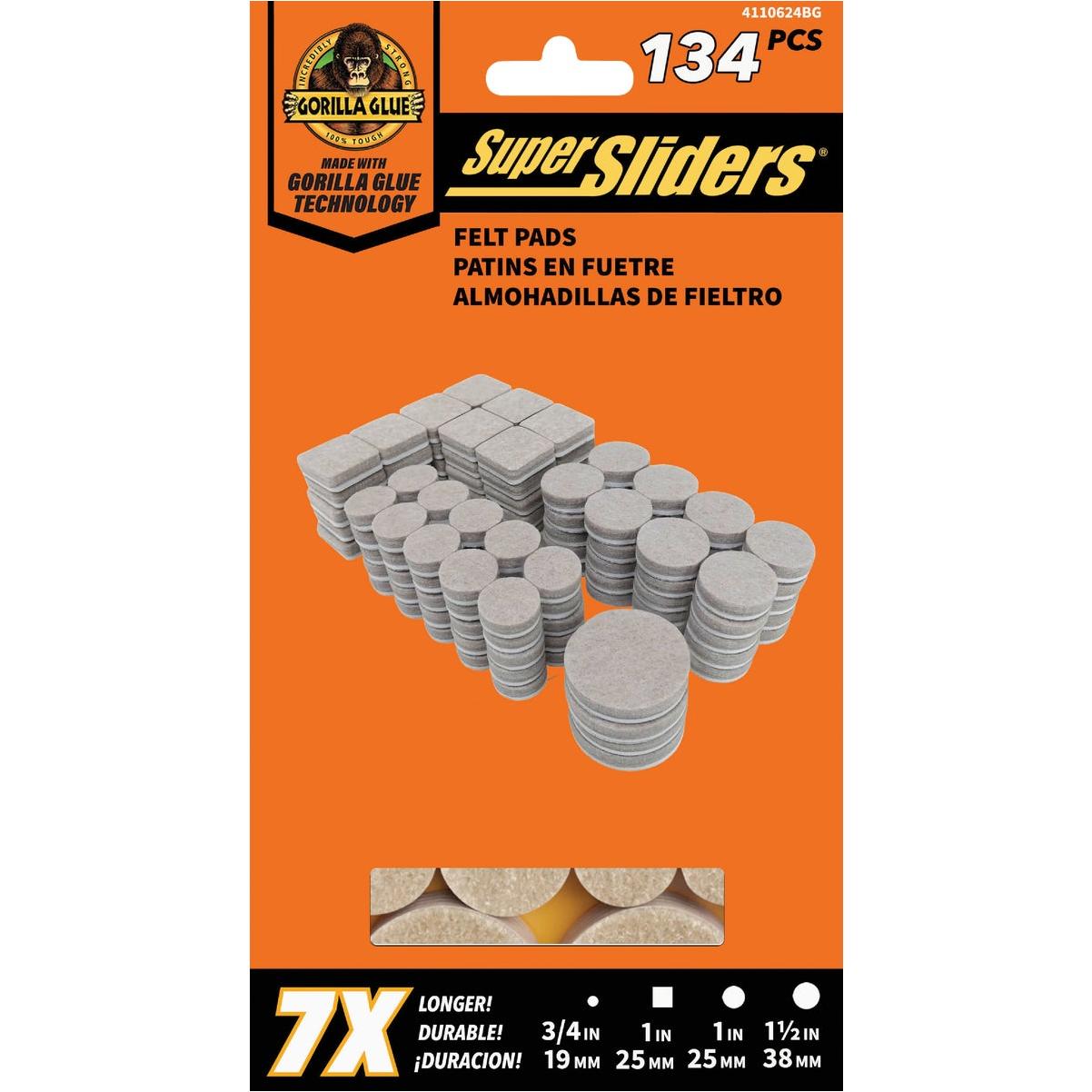 Super Sliders Gorilla Glue Round Beige Felt Furniture Pad Variety Assortment (134-Piece)