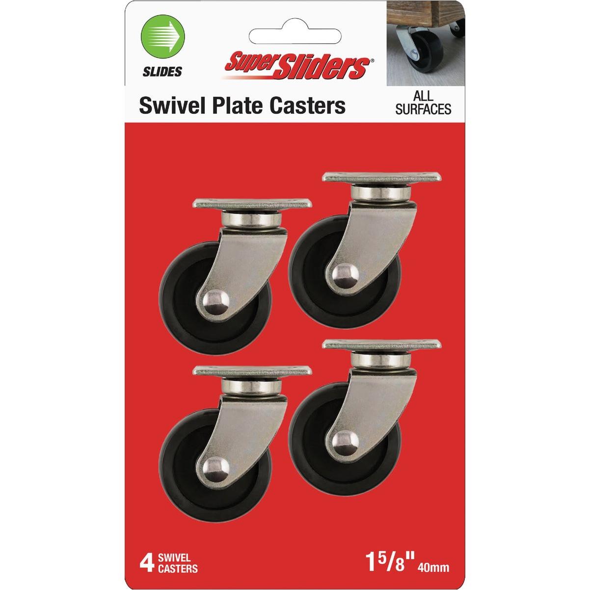 Super Sliders 1-5/8 In. Black Swivel Plate Caster (4-Pack)