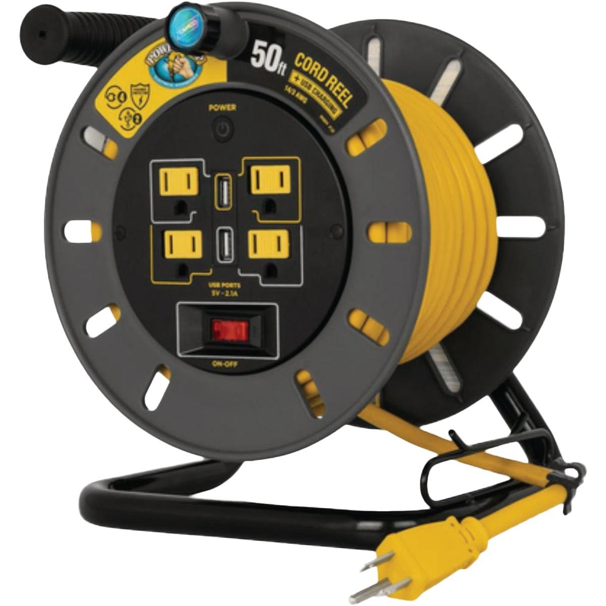 Camco Power Grip 50 Ft. Extension Cord Reel with USB Charging Ports