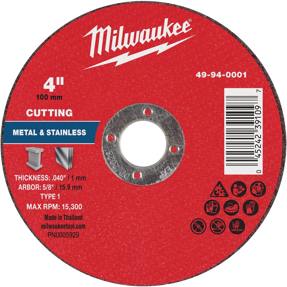 Milwaukee Type 1 4 In. x 0.040 In. x 5/8 In. Metal Cut Off Wheel