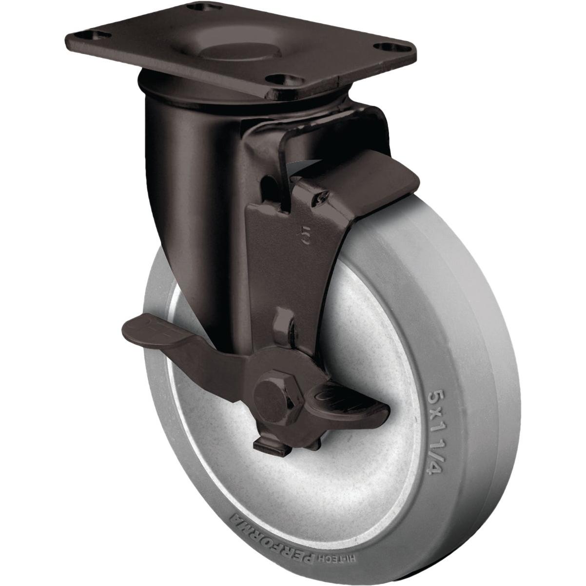 Colson 5 In. Gray TPR & Black Swivel Plate Caster with Locking Brake