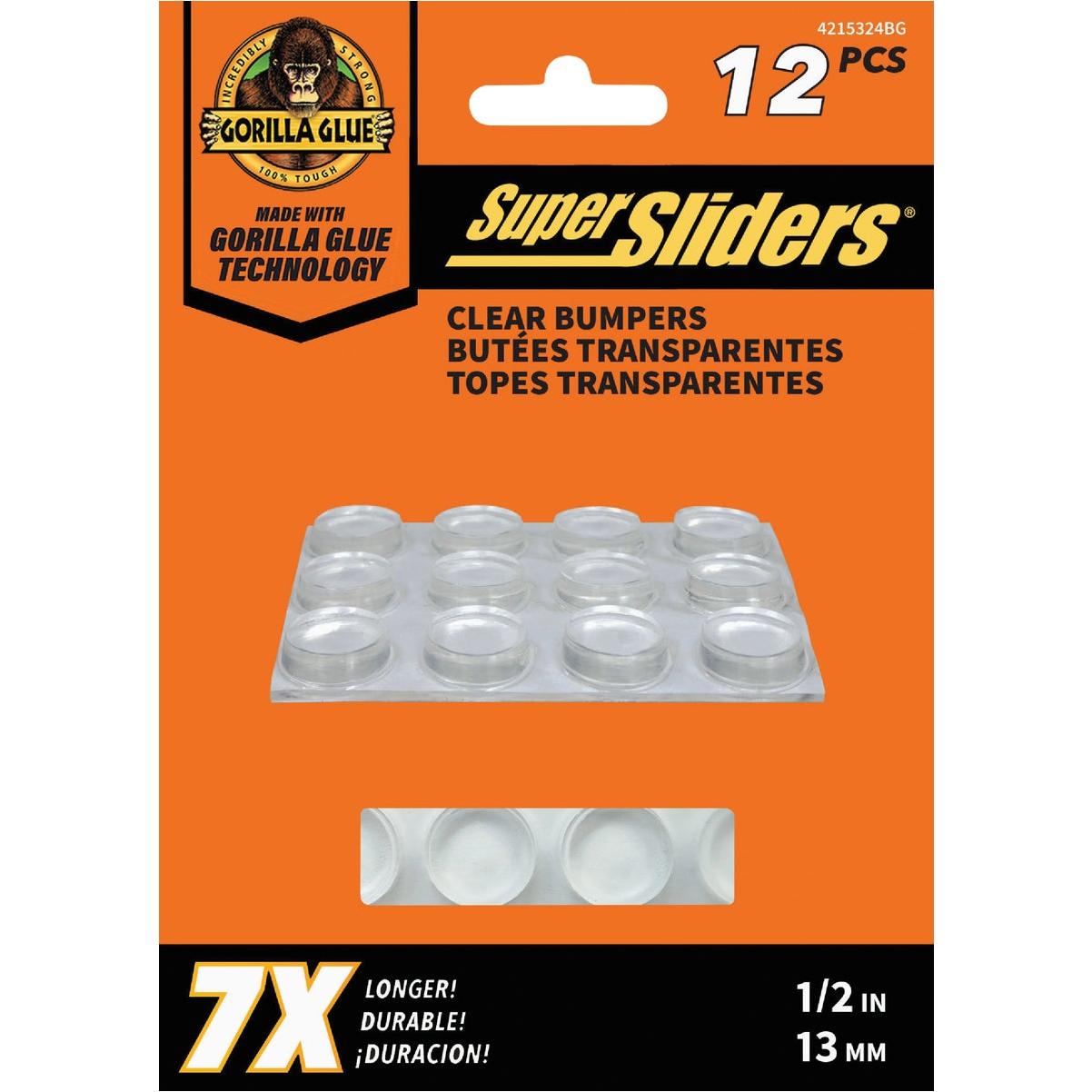 Super Sliders Gorilla Glue 1/2 In. Round Clear Furniture Wall Bumpers (12-Pack)
