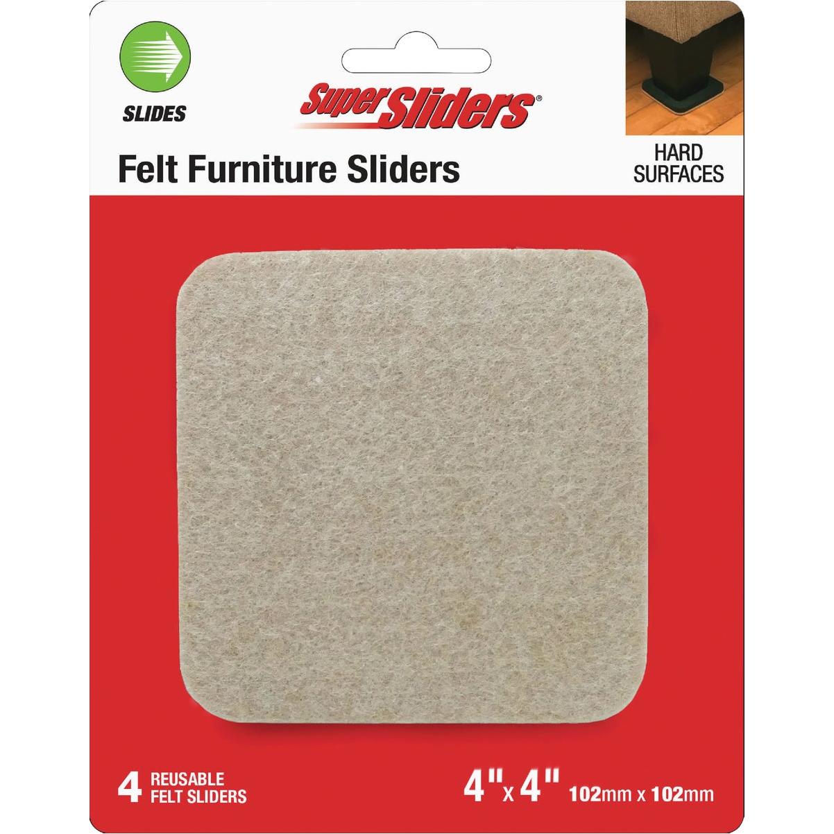 Super Sliders 4 In. Beige Square Felt Furniture Sliders (4-Pack)