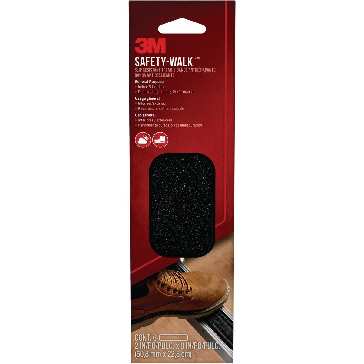 3M Safety-Walk 2 In. x 9 In. Black Slip Resistant Tread Walk Tape Strip (6-Pack)