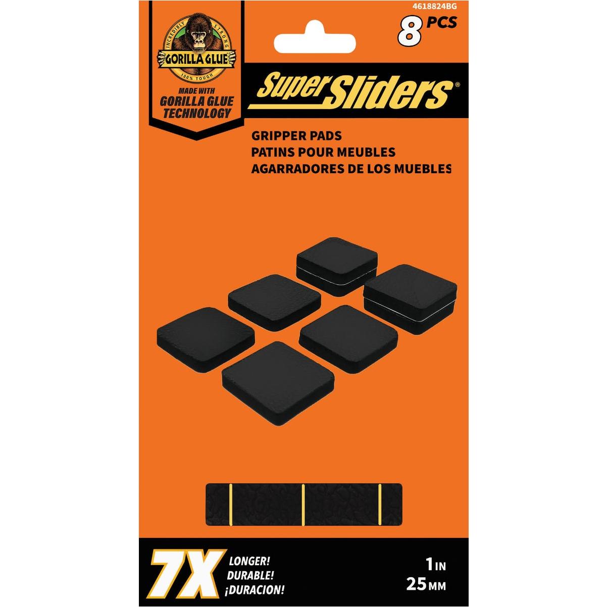 Super Sliders Gorilla Glue 1 In. Anti-Slip Square Rubber Furniture Pads (8-Piece)