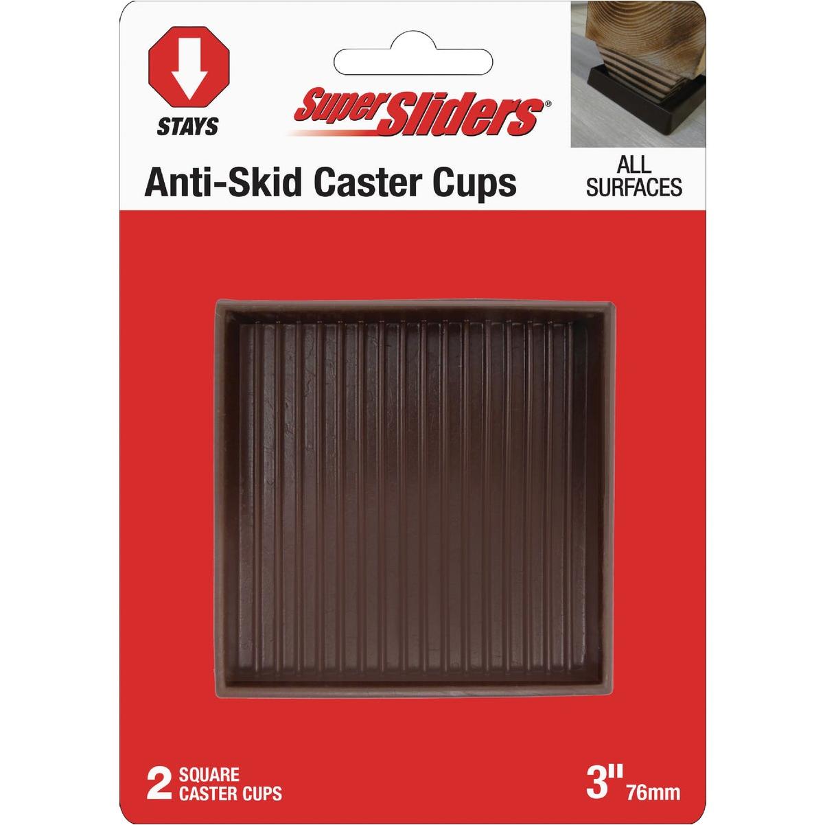Super Sliders 3 In. Brown Square Furniture Leg Cup (2-Pack)