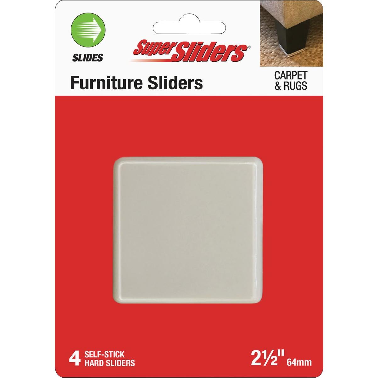 Super Sliders 2-1/2 In. Beige Square Hard Furniture Sliders (4-Pack)
