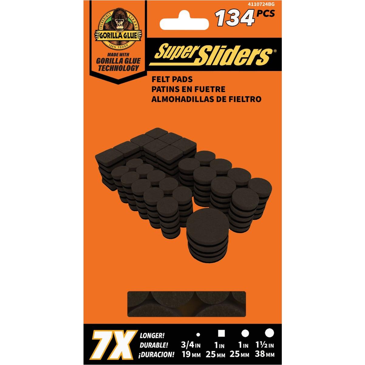 Super Sliders Gorilla Glue Round Brown Felt Furniture Pad Variety Assortment (134-Piece)