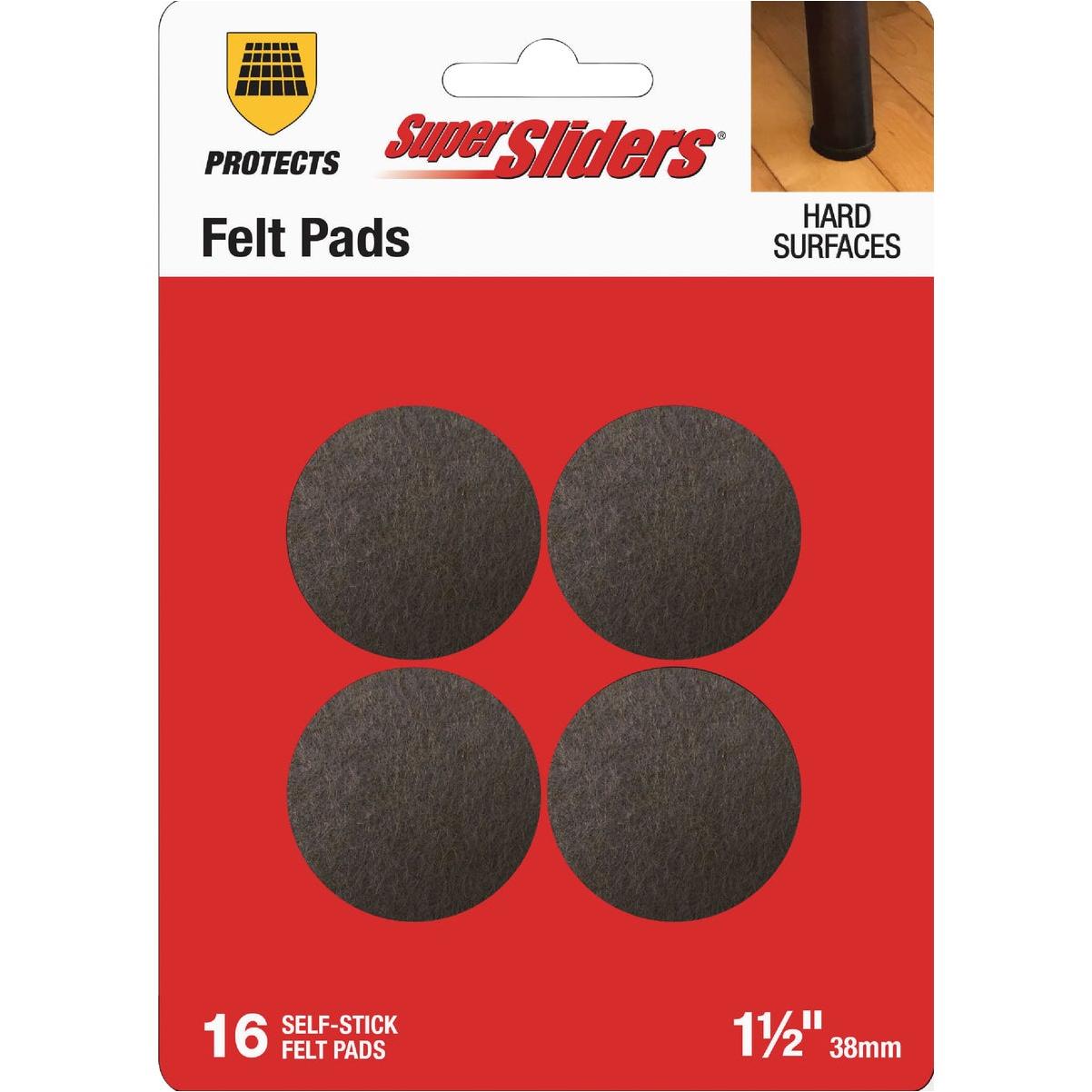 Super Sliders 1-1/2 In. Brown Round Felt Furniture Pads (16-Piece)