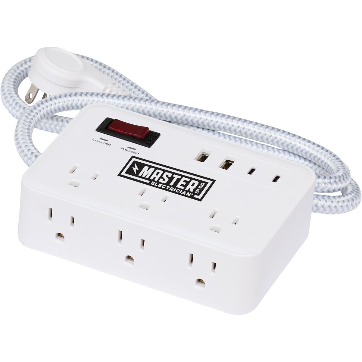 Master Electrician 6-Outlet/2 USB White Surge Strip with 6 Ft. Cord