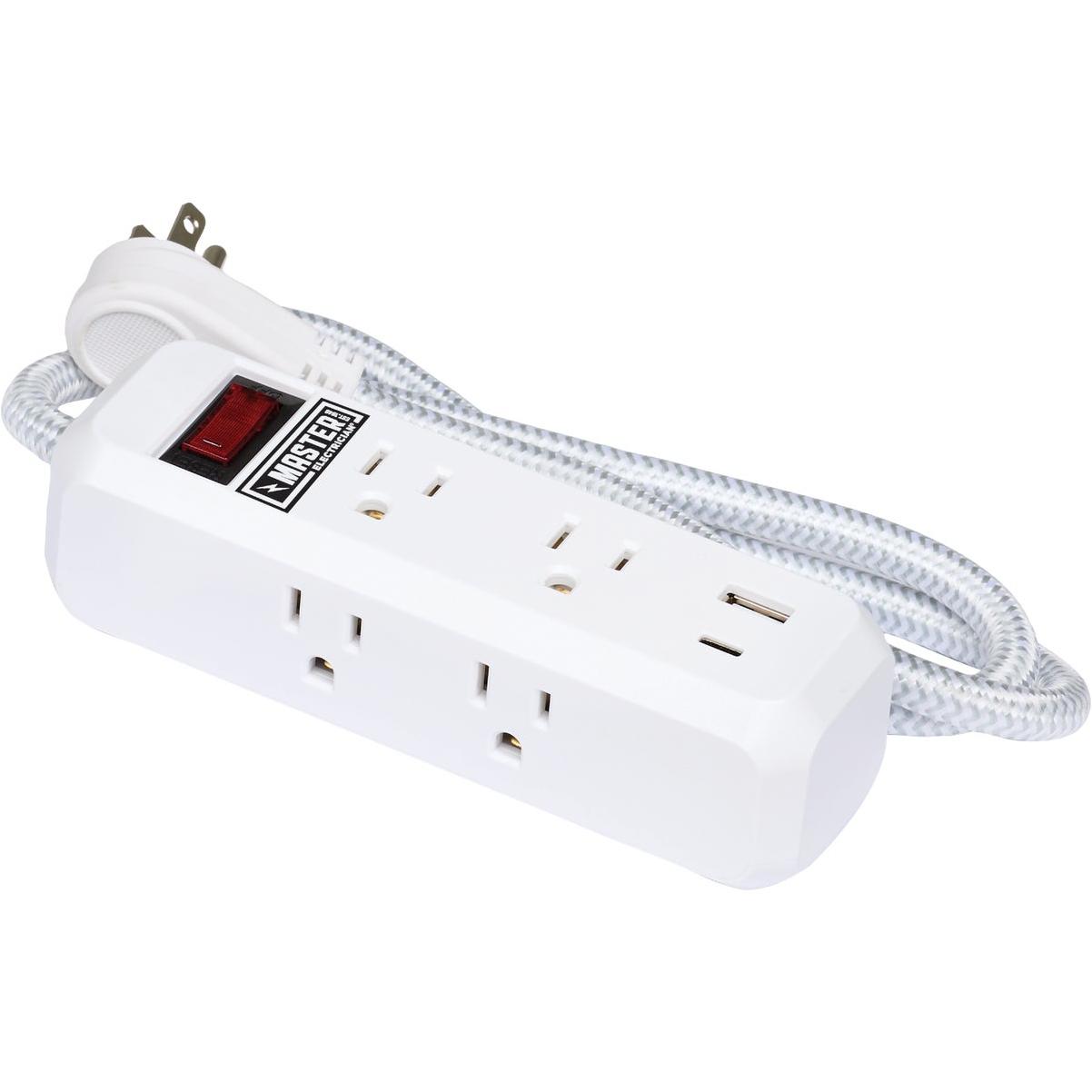 Master Electrician 6-Outlet/4 USB 1350J White Surge Strip with 3 Ft. Cord