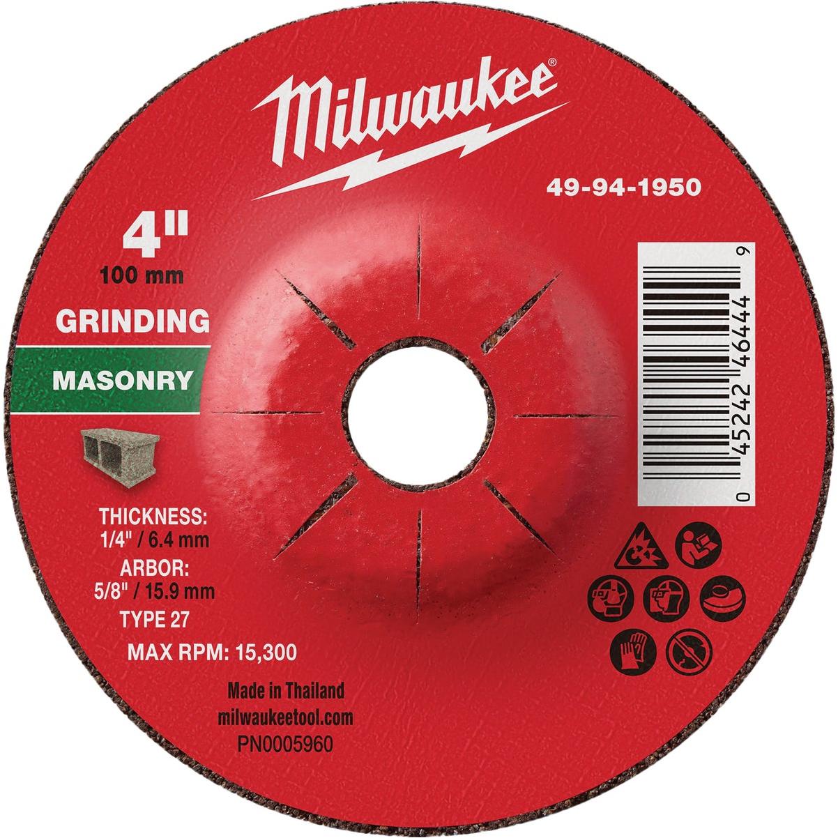 Milwaukee Type 27 4 In. x 1/4 In. x 5/8 In. Masonry Grinding Wheel