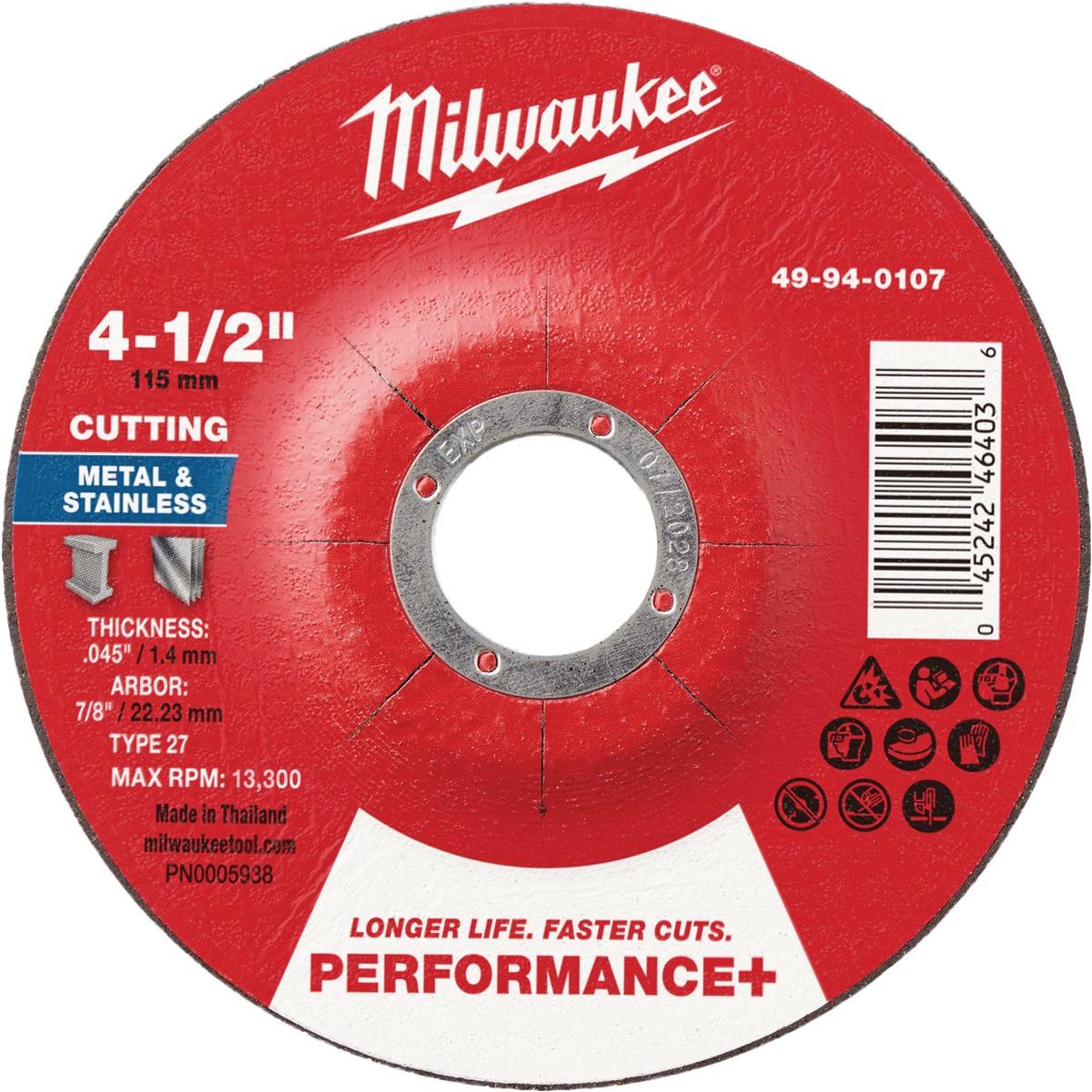 Milwaukee Type 27 4-1/2 In. x .045 In. x 7/8 In. Performance-Plus Metal Cut-Off Wheel
