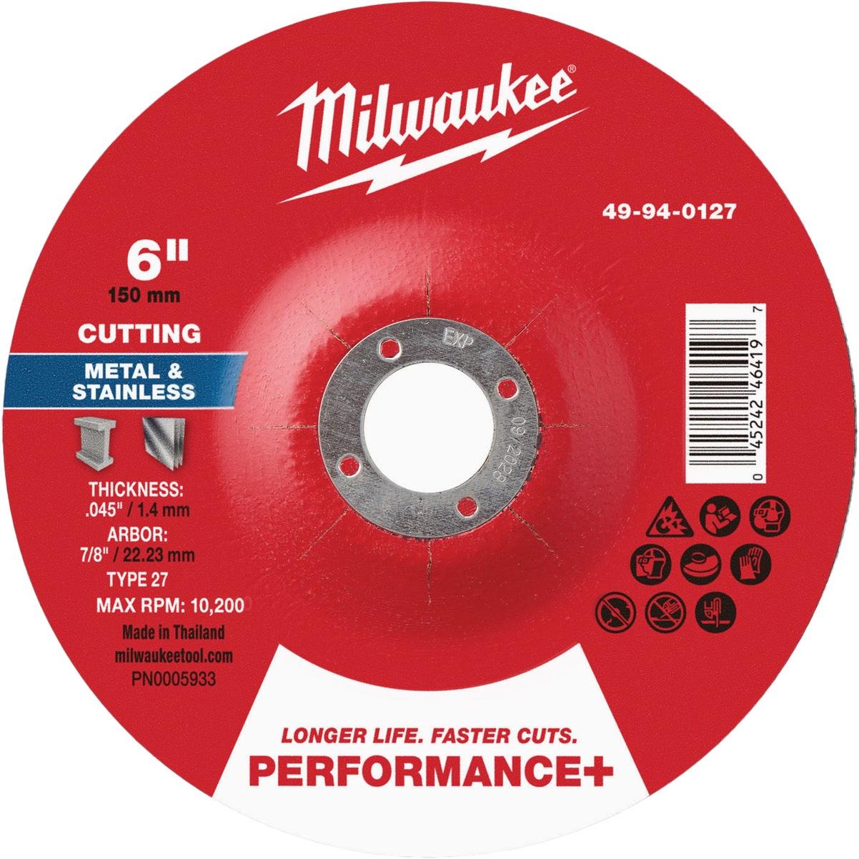 Milwaukee Type 27 6 In. x .045 In. x 7/8 In. Performance-Plus Metal Cut-Off Wheel