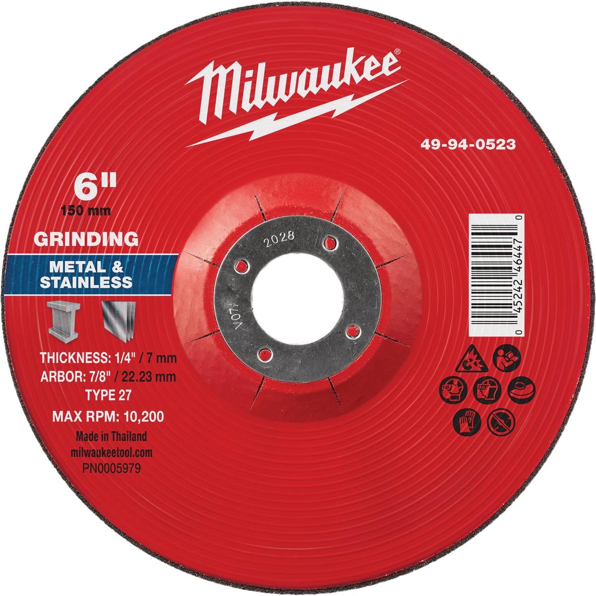 Milwaukee Type 27 6 In. x 1/4 In. x 7/8 In. Metal Grinding Cut-Off Wheel