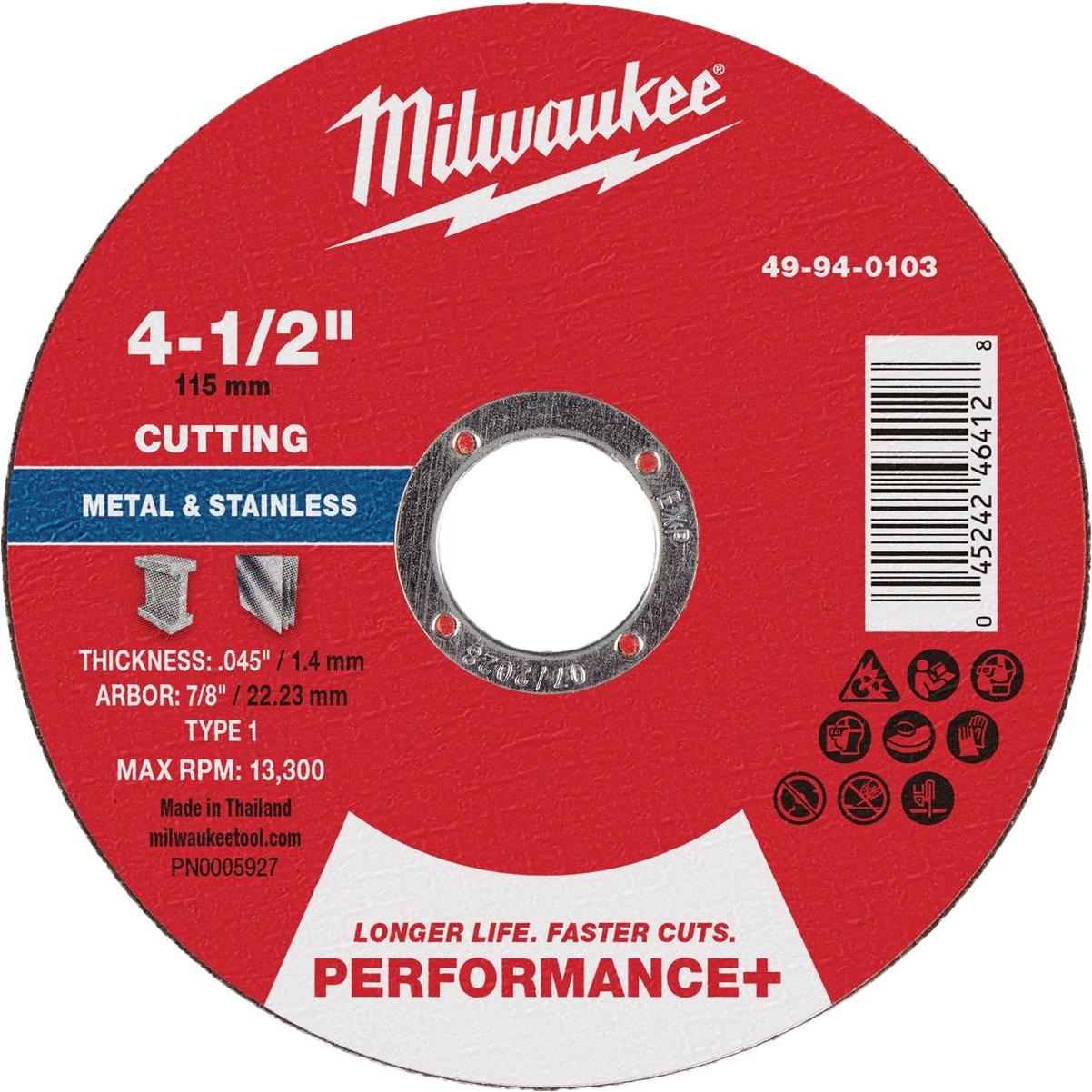 Milwaukee Type 1 4-1/2 In. x .045 In. x 7/8 In. Performance-Plus Metal Cut-Off Wheel