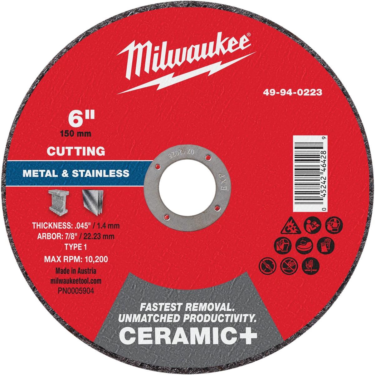 Milwaukee Type 1 6 In. x .045 In. x 7/8 In. Ceramic-Plus Metal Cut-Off Wheel