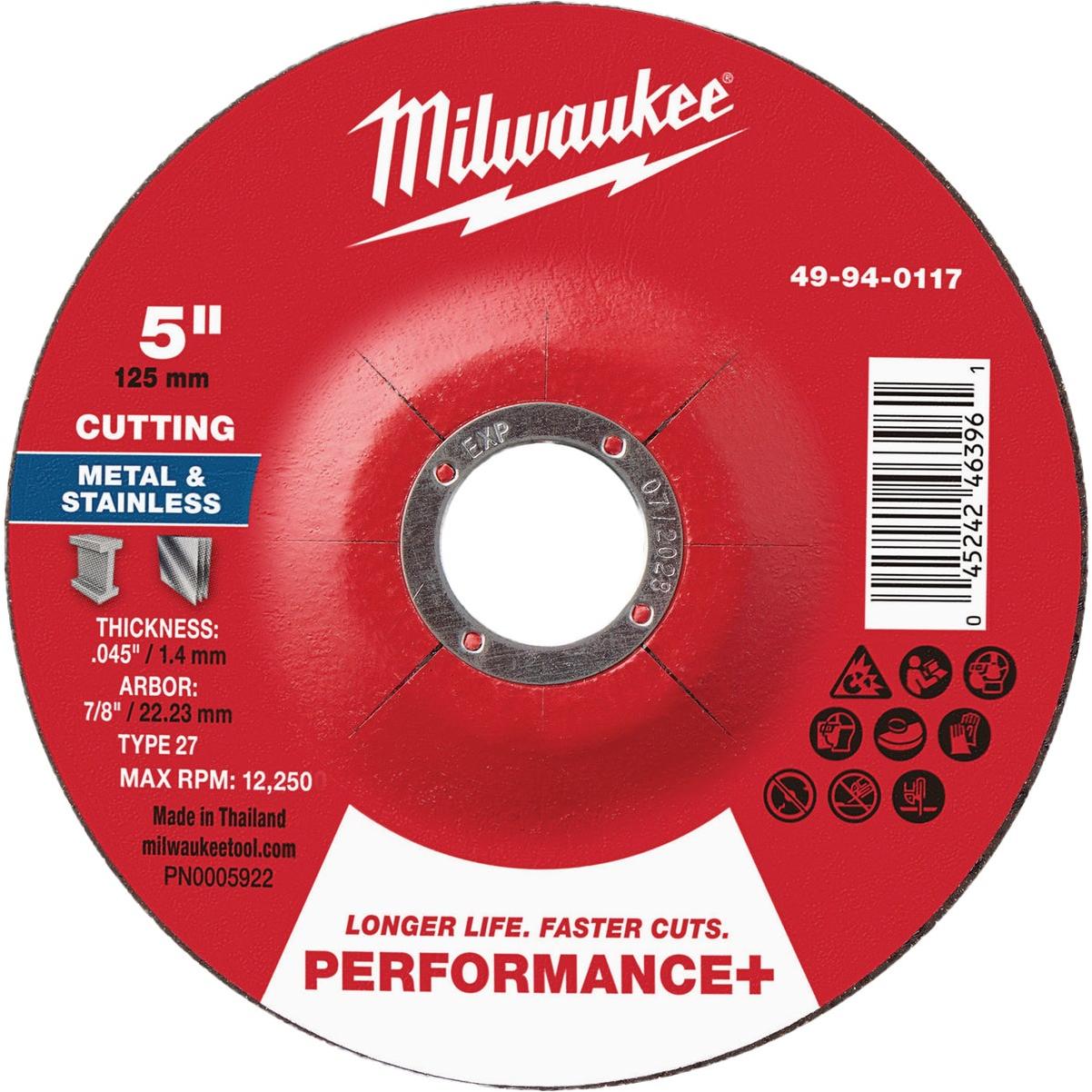 Milwaukee Type 27 5 In. x .045 In. x 7/8 In. Performance-Plus Metal Cut-Off Wheel