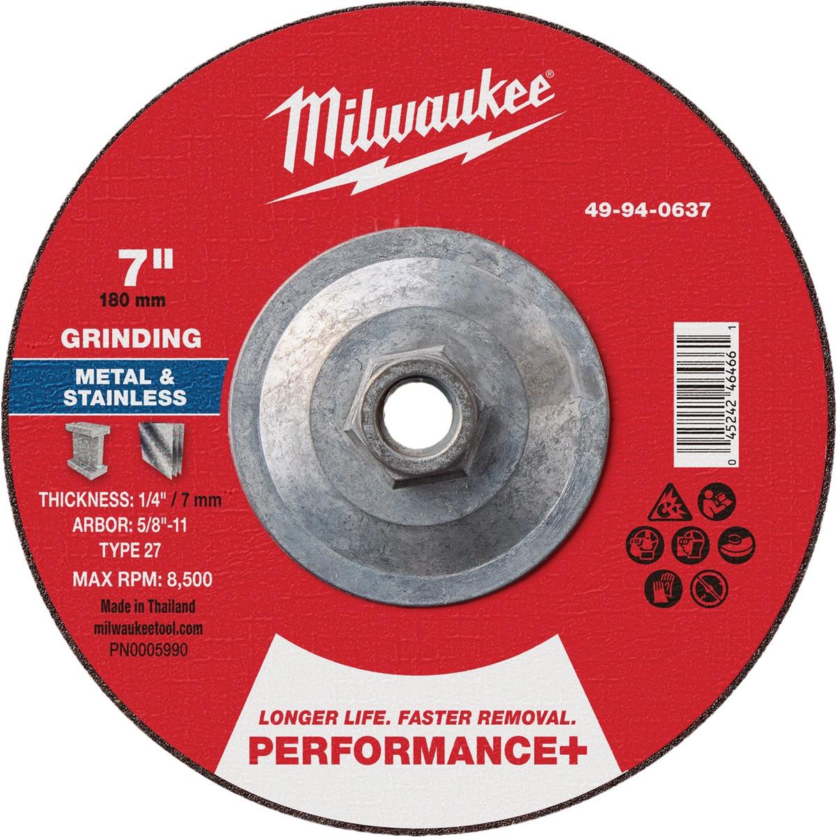 Milwaukee Type 27 7 In. x 1/4 In. x 5/8 In.-11 Performance-Plus Metal Grinding Cut-Off Wheel