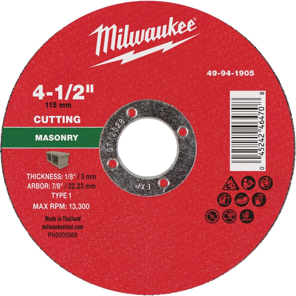 Milwaukee Type 1 4-1/2 In. x 1/8 In. x 7/8 In. Masonry Cut-Off Wheel