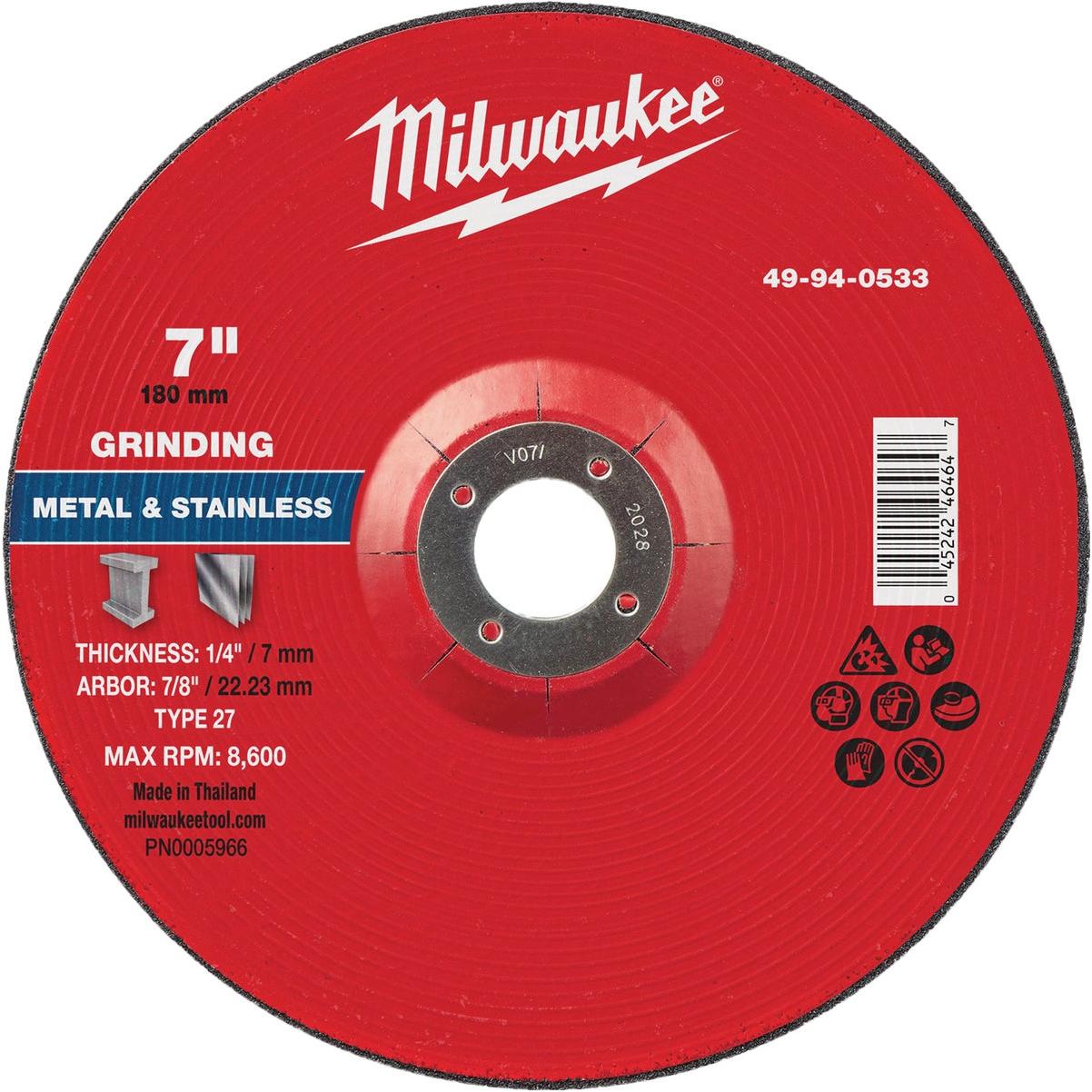 Milwaukee Type 27 7 In. x 1/4 In. x 7/8 In. Metal Grinding Cut-Off Wheel