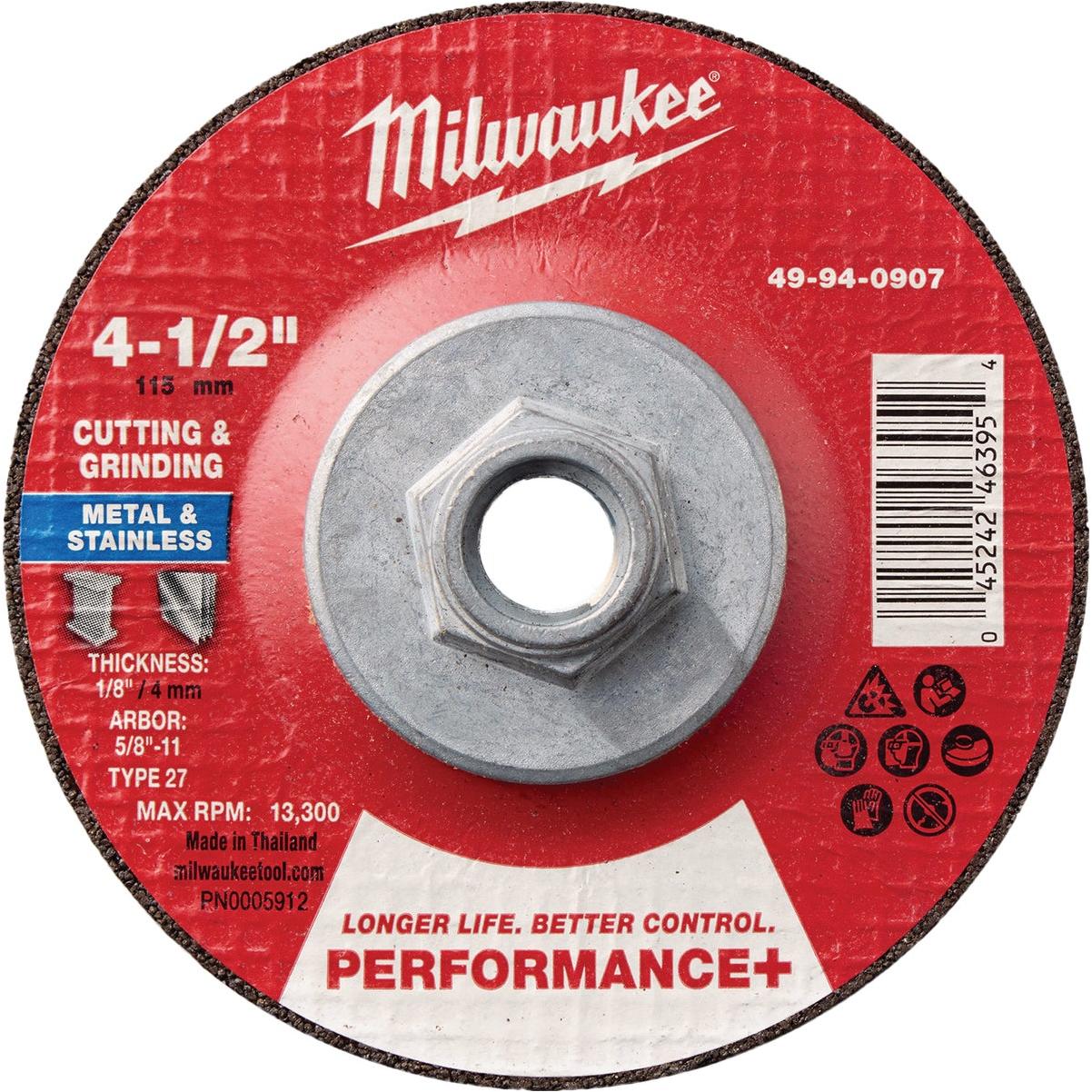 Milwaukee Type 27 4-1/2 In. x 1/8 In. x 5/8-11 In. Performance-Plus Dual Metal Cut & Grind Wheel