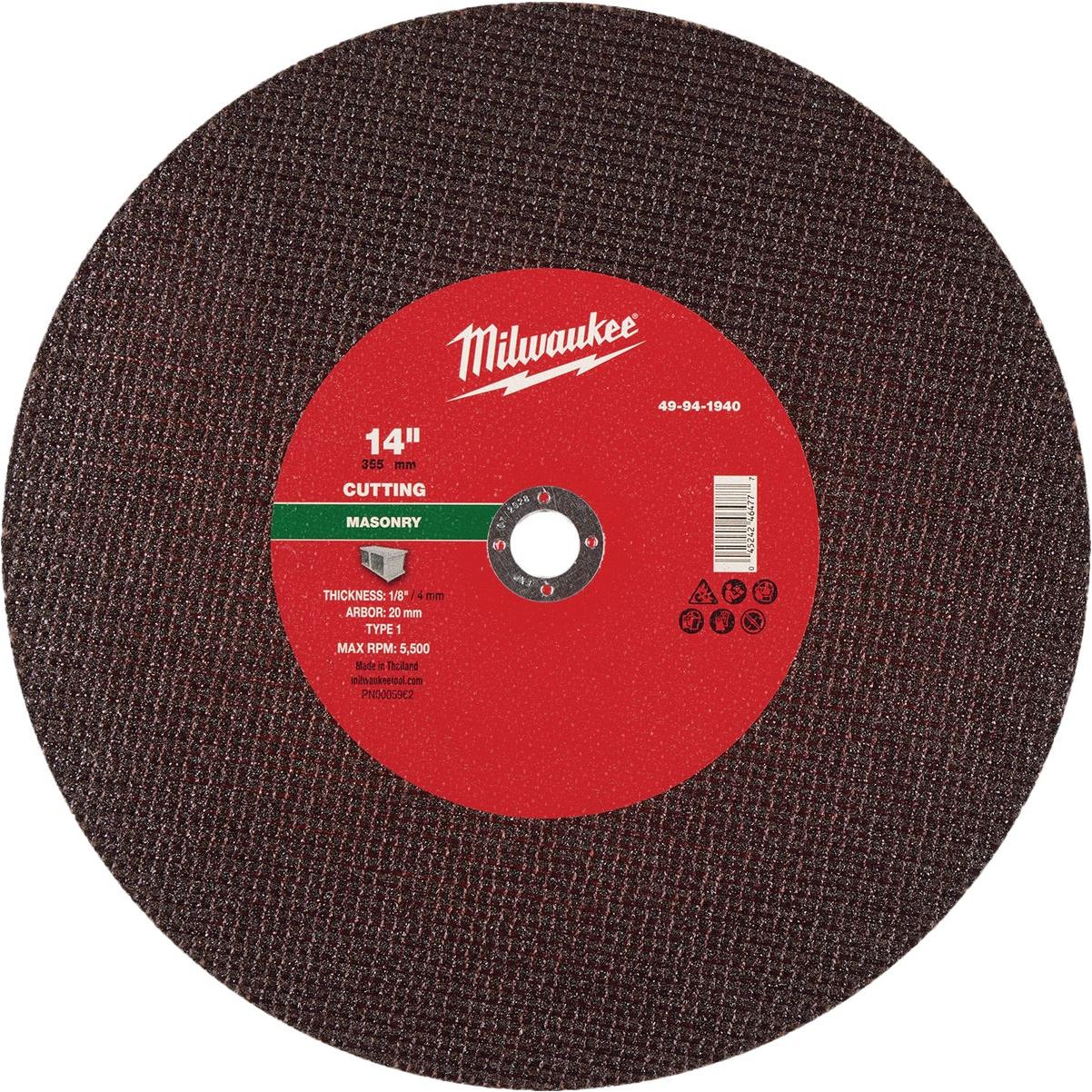 Milwaukee Type 1 14 In. x 1/8 In. x 1 In. Masonry Cut-Off Wheel