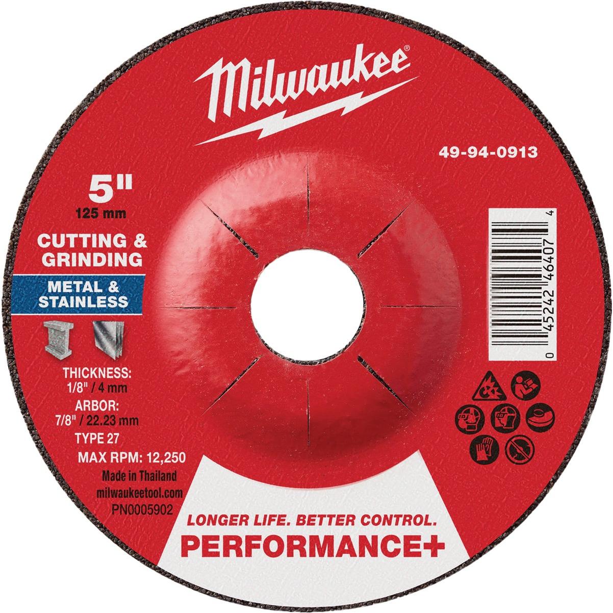 Milwaukee Type 27 5 In. x 1/8 In. x 7/8 In. Performance-Plus Dual Metal Cut & Grind Wheel