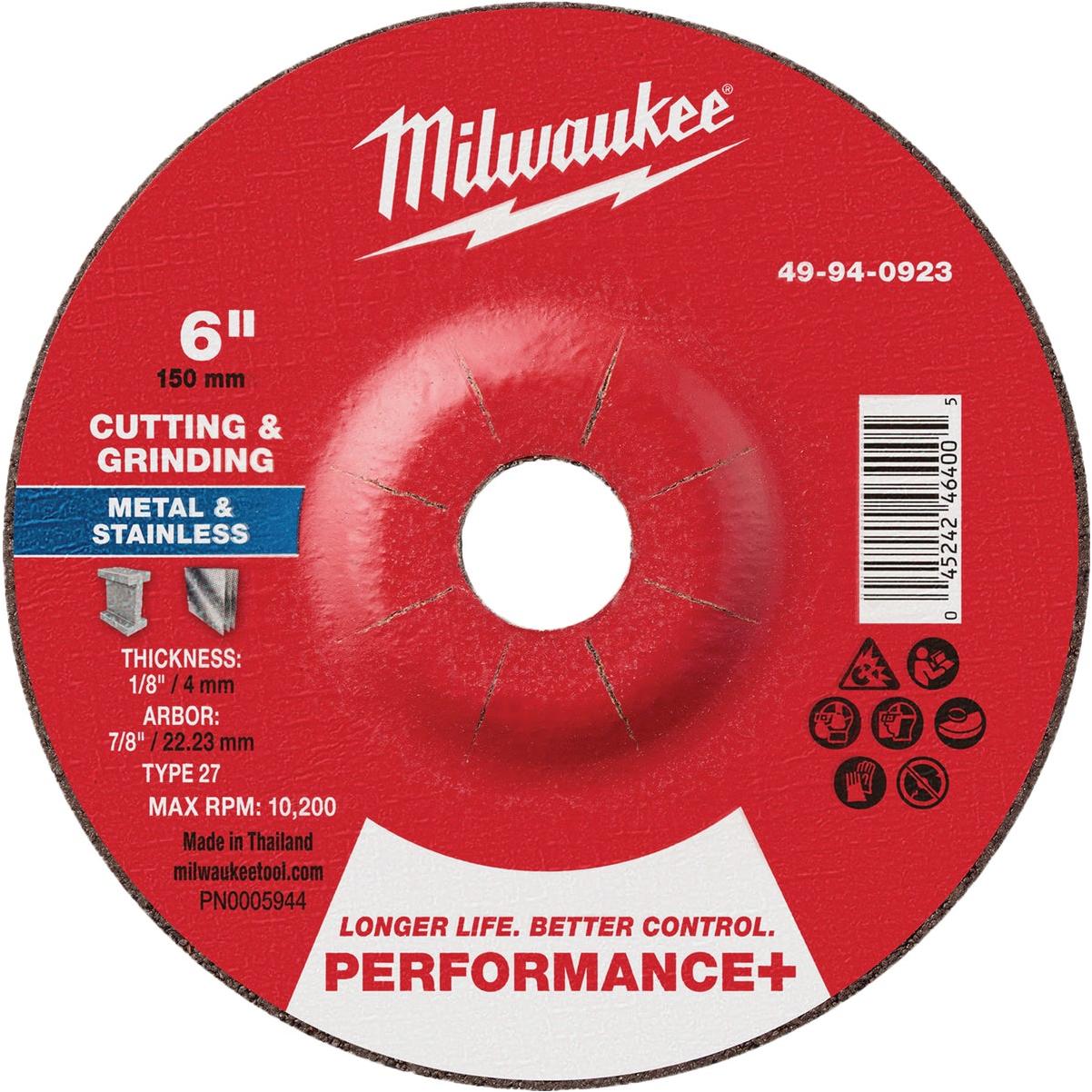 Milwaukee Type 27 6 In. x 1/8 In. x 7/8 In. Performance-Plus Dual Metal Cut & Grind Wheel