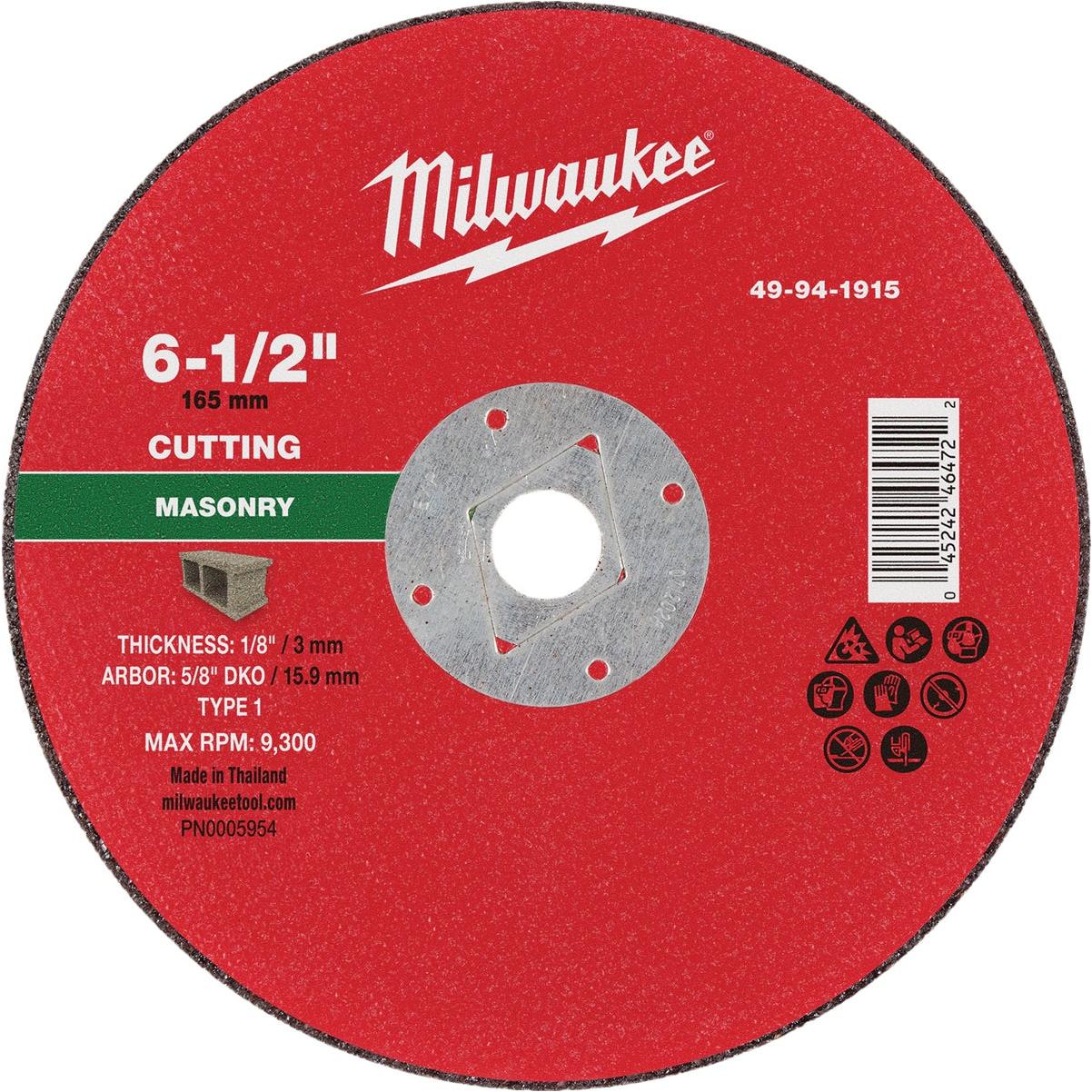 Milwaukee Type 1 6-1/2 In. x 1/8 In. x 5/8 In. DKO Masonry Cut-Off Wheel