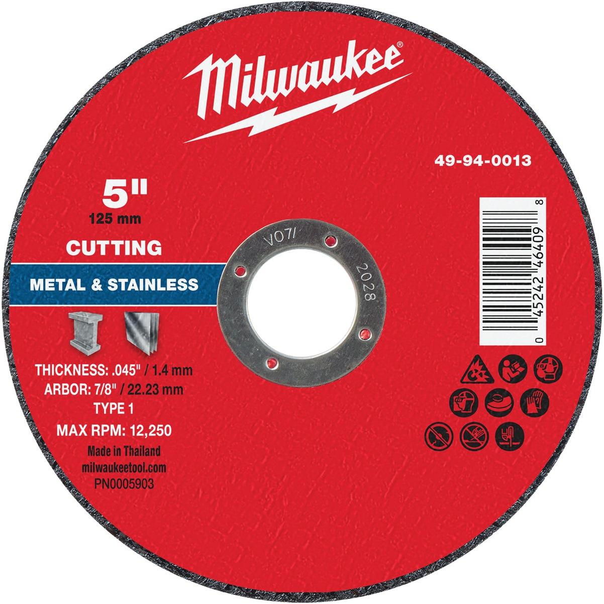 Milwaukee Type 1 5 In. x .045 In. x 7/8 In. Metal Cut-Off Wheel