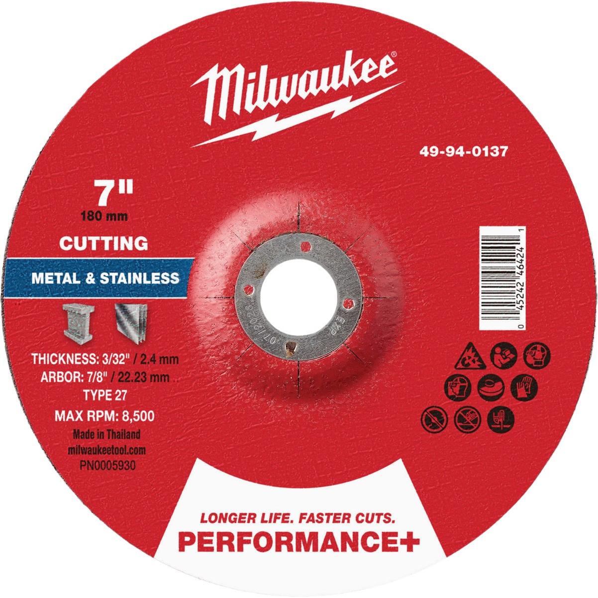 Milwaukee Type 27 7 In. x 3/32 In. x 7/8 In. Performance-Plus Metal Cut-Off Wheel