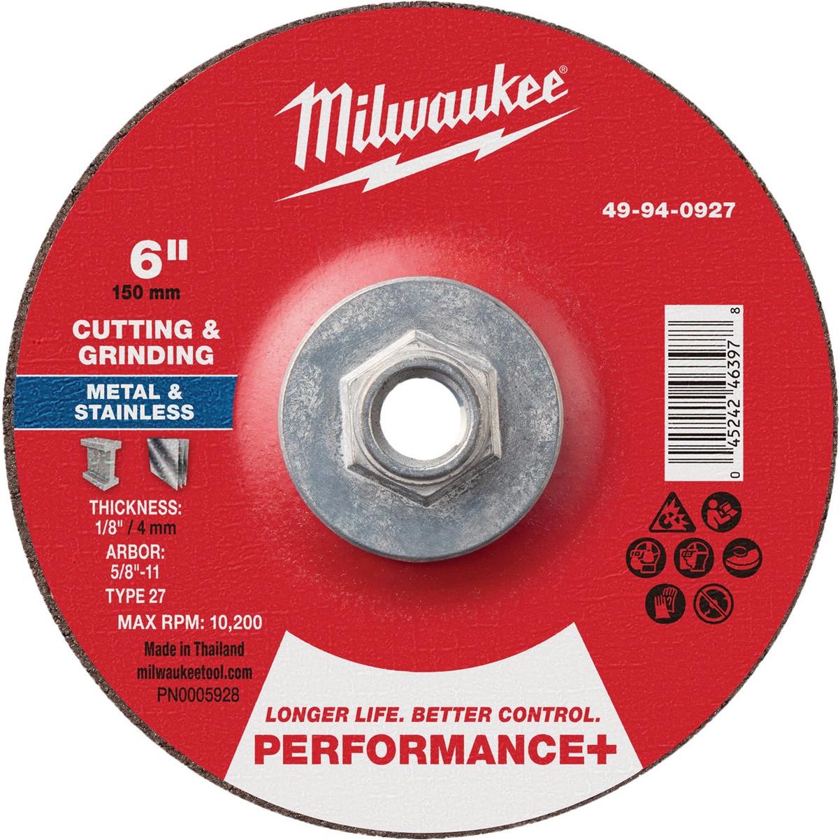 Milwaukee Type 27 6 In. x 1/8 In. x 5/8 In.-11 Performance-Plus Dual Metal Cut & Grind Wheel