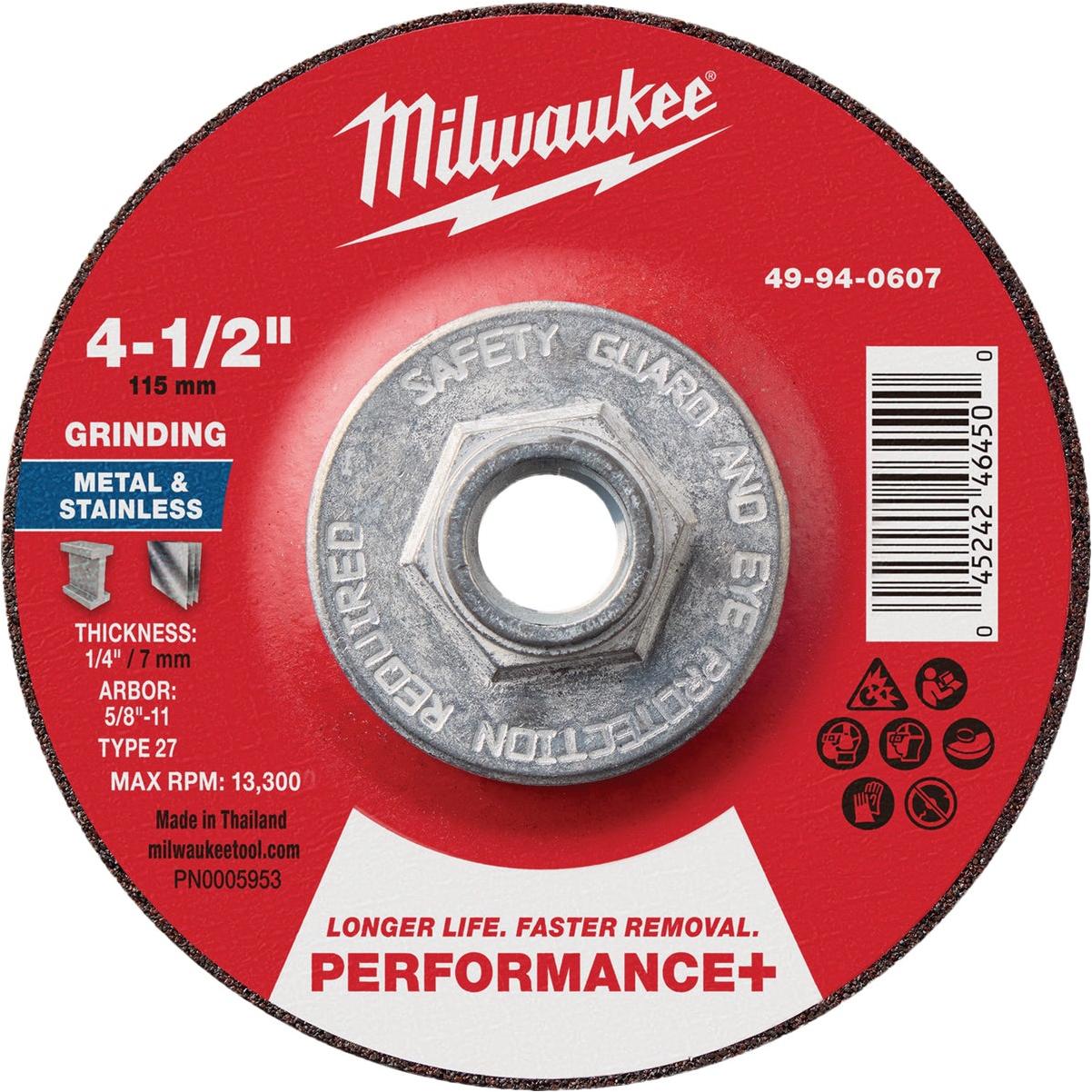 Milwaukee Type 27 4-1/2 In. x 1/4 In. x 5/8 In.-11 Performance-Plus Metal Grinding Cut-Off Wheel