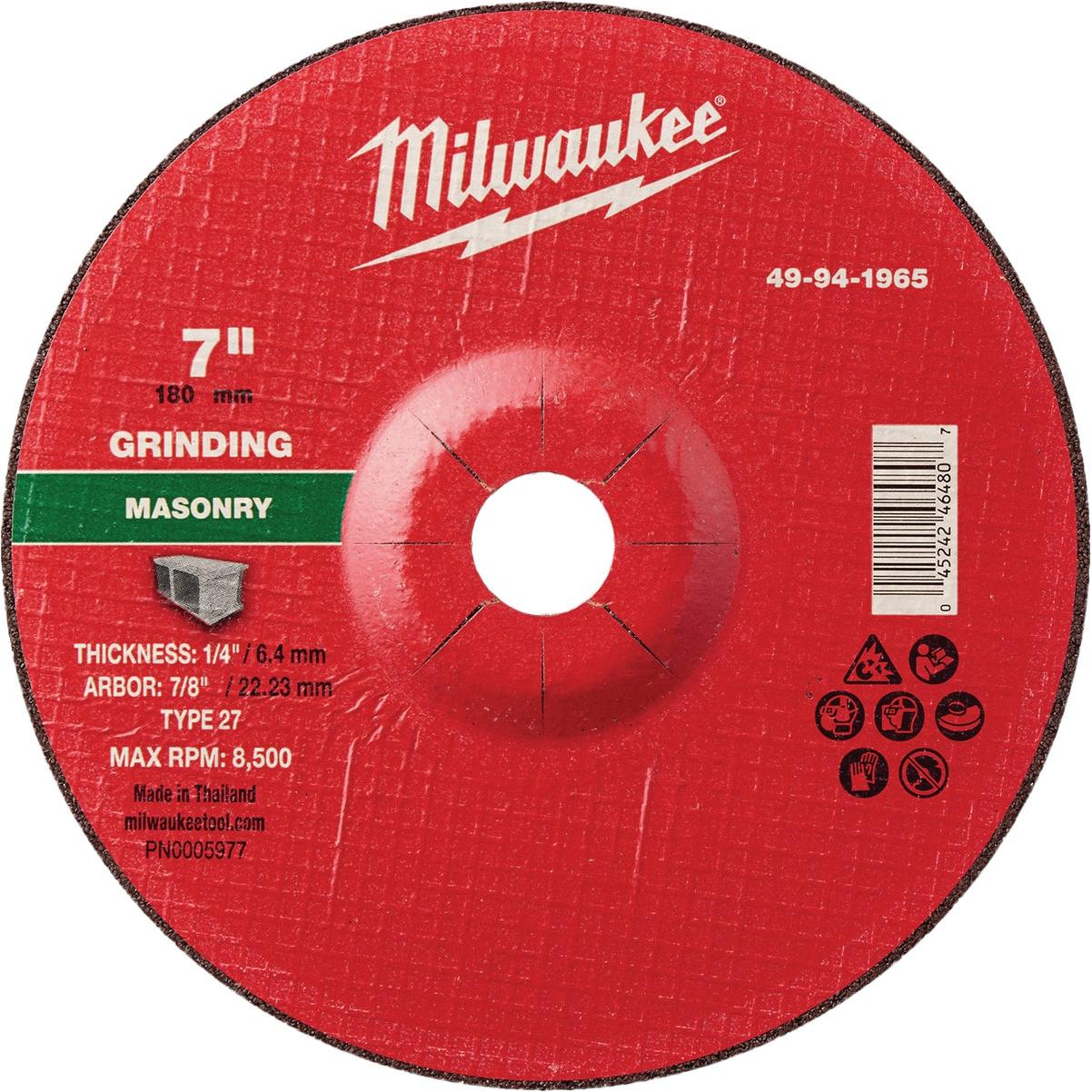 Milwaukee Type 27 7 In. x 1/4 In. x 7/8 In. Masonry Grinding Wheel