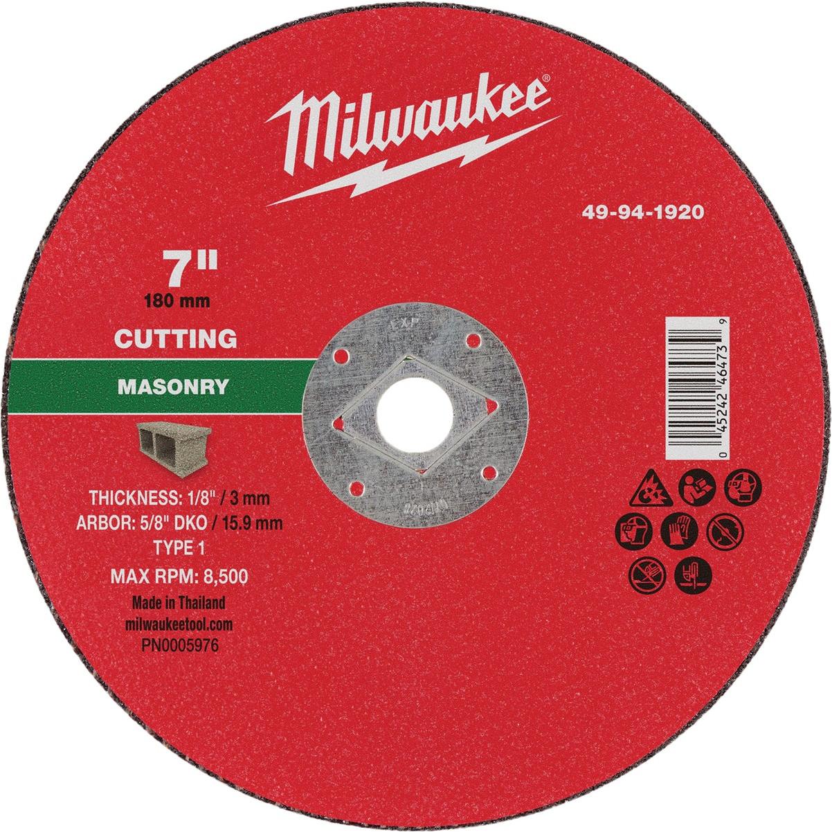 Milwaukee Type 1 7 In. x 1/8 In. x 5/8 In. DKO Masonry Cut-Off Wheel