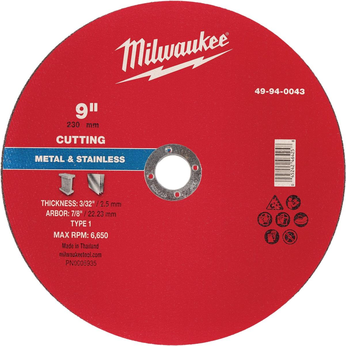 Milwaukee Type 1 9 In. x 3/32 In. x 7/8 In. Metal Cut-Off Wheel