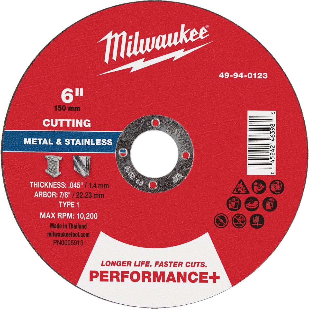 Milwaukee Type 1 6 In. x .045 In. x 7/8 In. Performance-Plus Metal Cut-Off Wheel