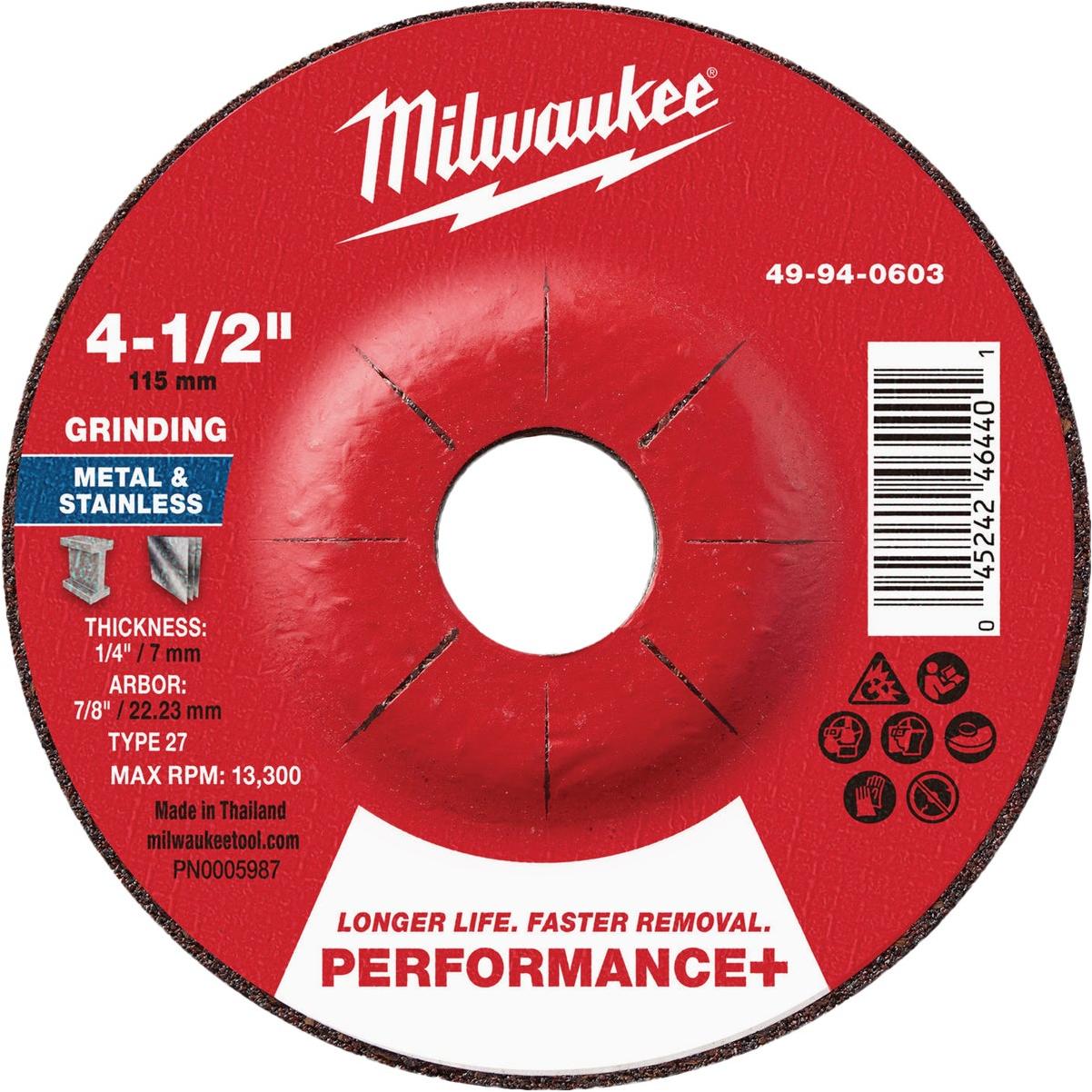Milwaukee Type 27 4-1/2 In. x 1/4 In. x 7/8 In. Performance-Plus Metal Grinding Cut-Off Wheel