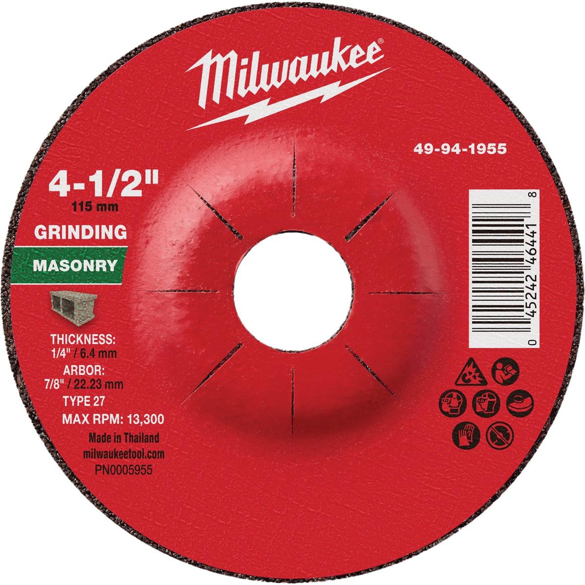 Milwaukee Type 27 4-1/2 In. x 1/4 In. x 7/8 In. Masonry Grinding Wheel