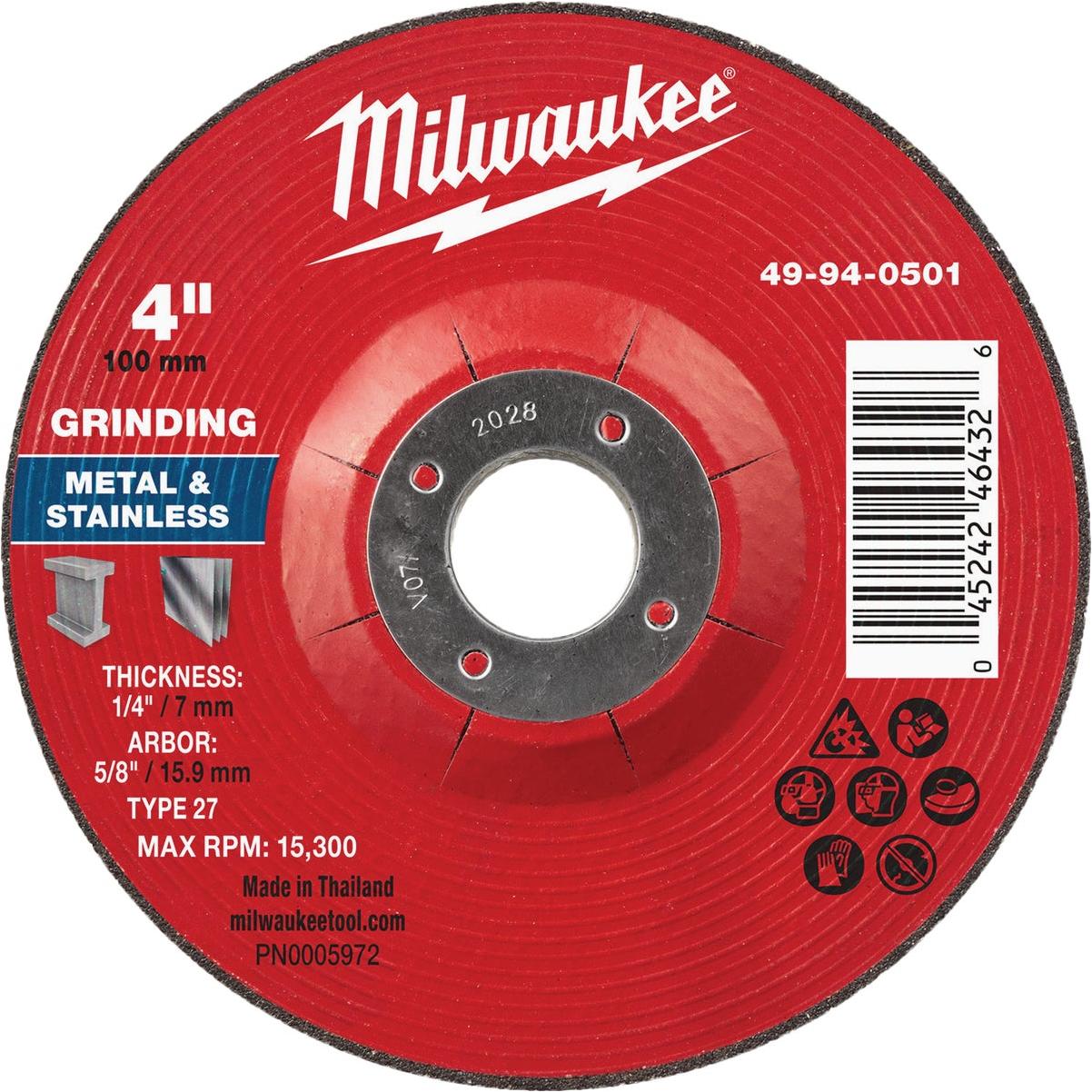 Milwaukee Type 27 4 In. x 1/4 In. x 5/8 In. Metal Grinding Cut-Off Wheel