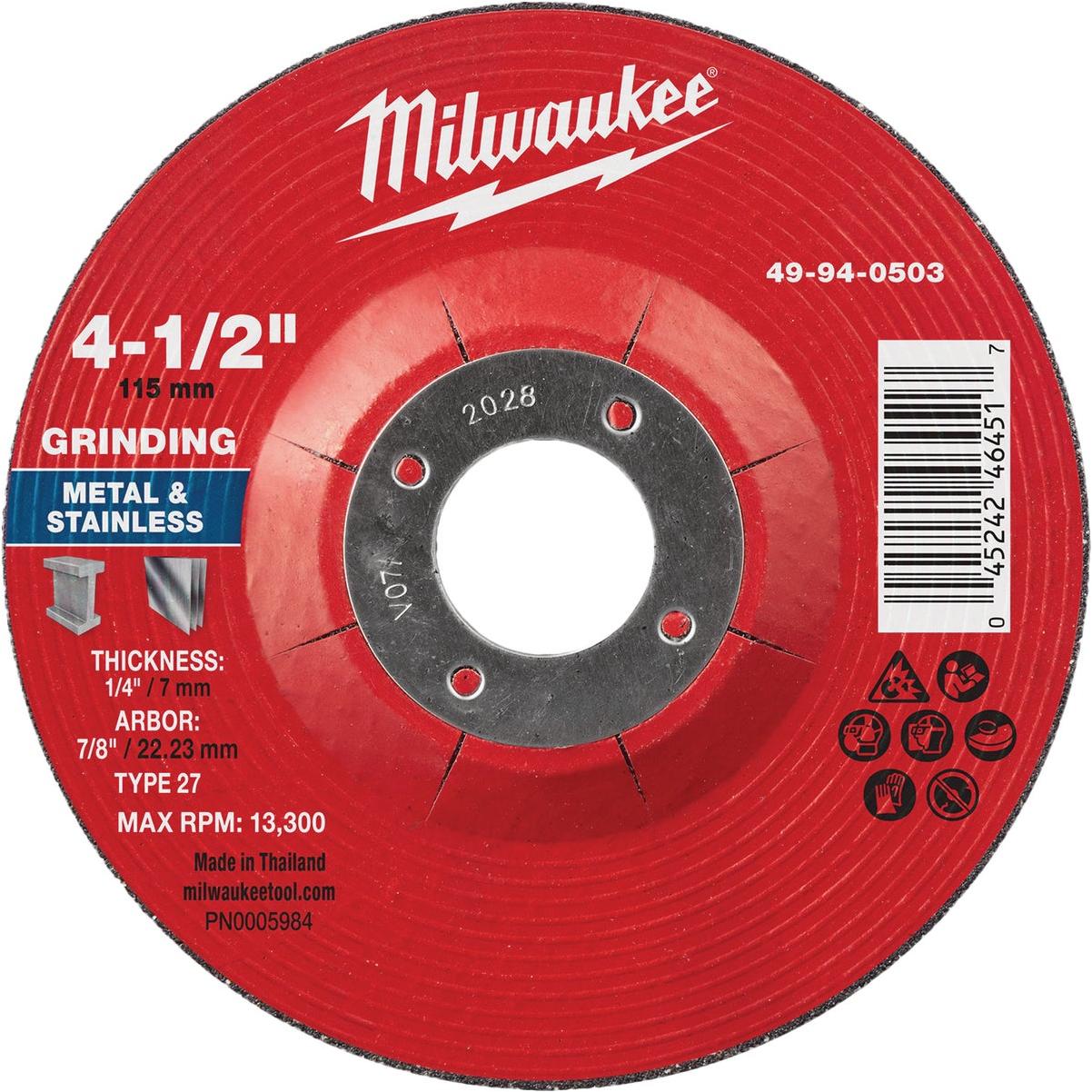 Milwaukee Type 27 4-1/2 In. x 1/4 In. x 7/8 In. Metal Grinding Cut-Off Wheel