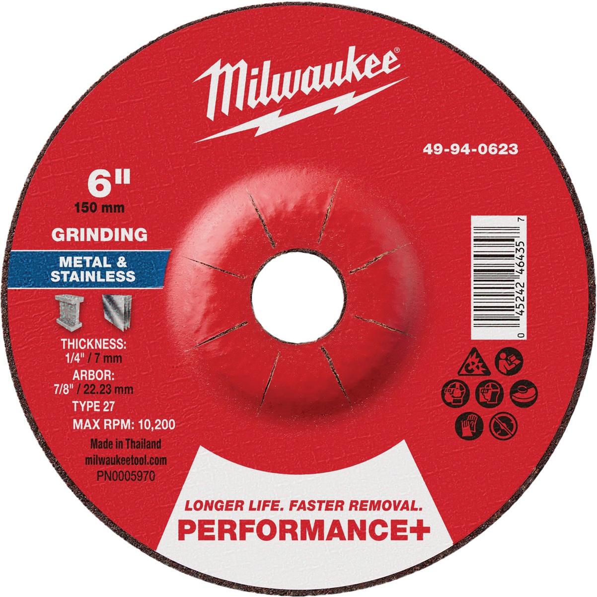 Milwaukee Type 27 6 In. x 1/4 In. x 7/8 In. Performance-Plus Metal Grinding Cut-Off Wheel
