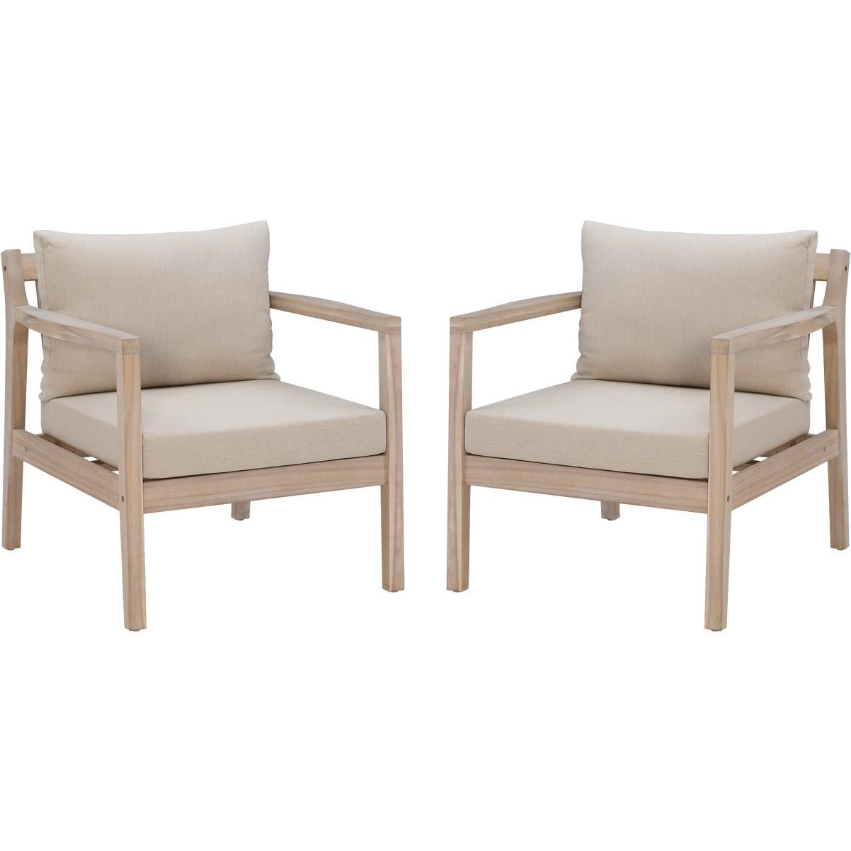 Linon Svana Natural Finish Wood Side Chair with Beige Cushions (2-Piece)